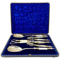 Antique English Mother of Pearl, Sheffield Silver & Ormolu Dessert Service, 1870