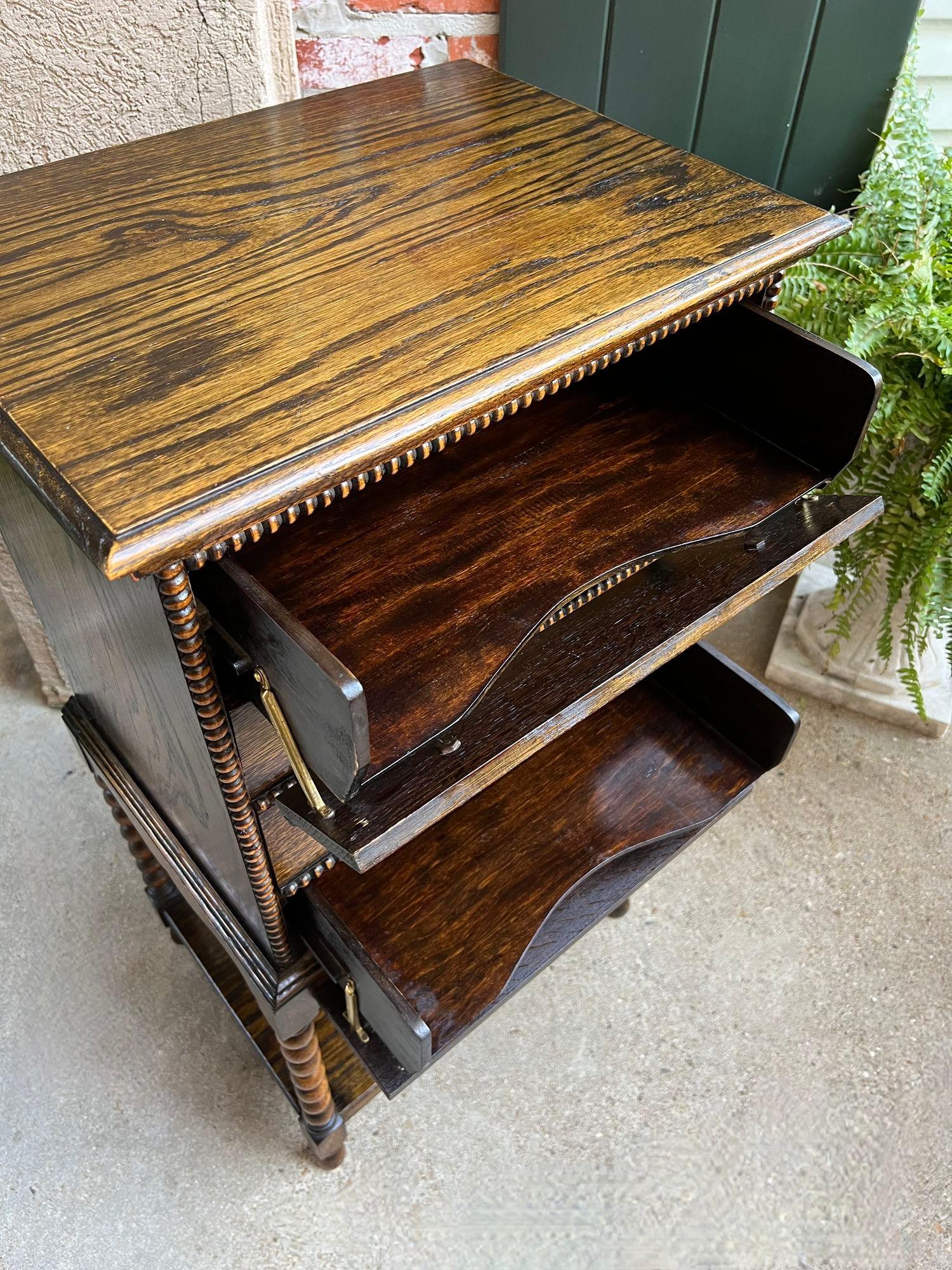 Antique English Music Cabinet Office File Jacobean Petite End Table Tiger Oak For Sale 4