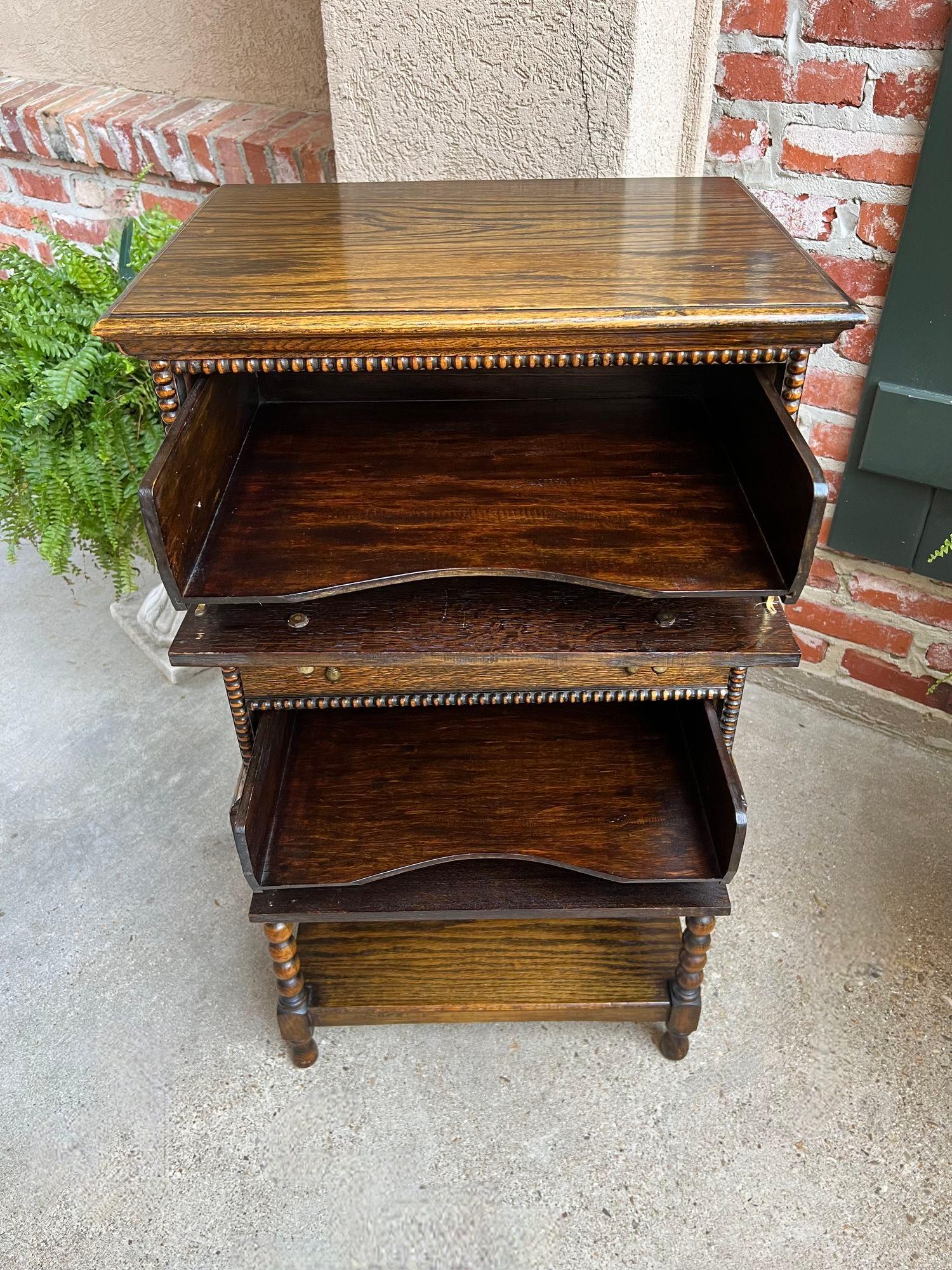 Antique English Music Cabinet Office File Jacobean Petite End Table Tiger Oak For Sale 10