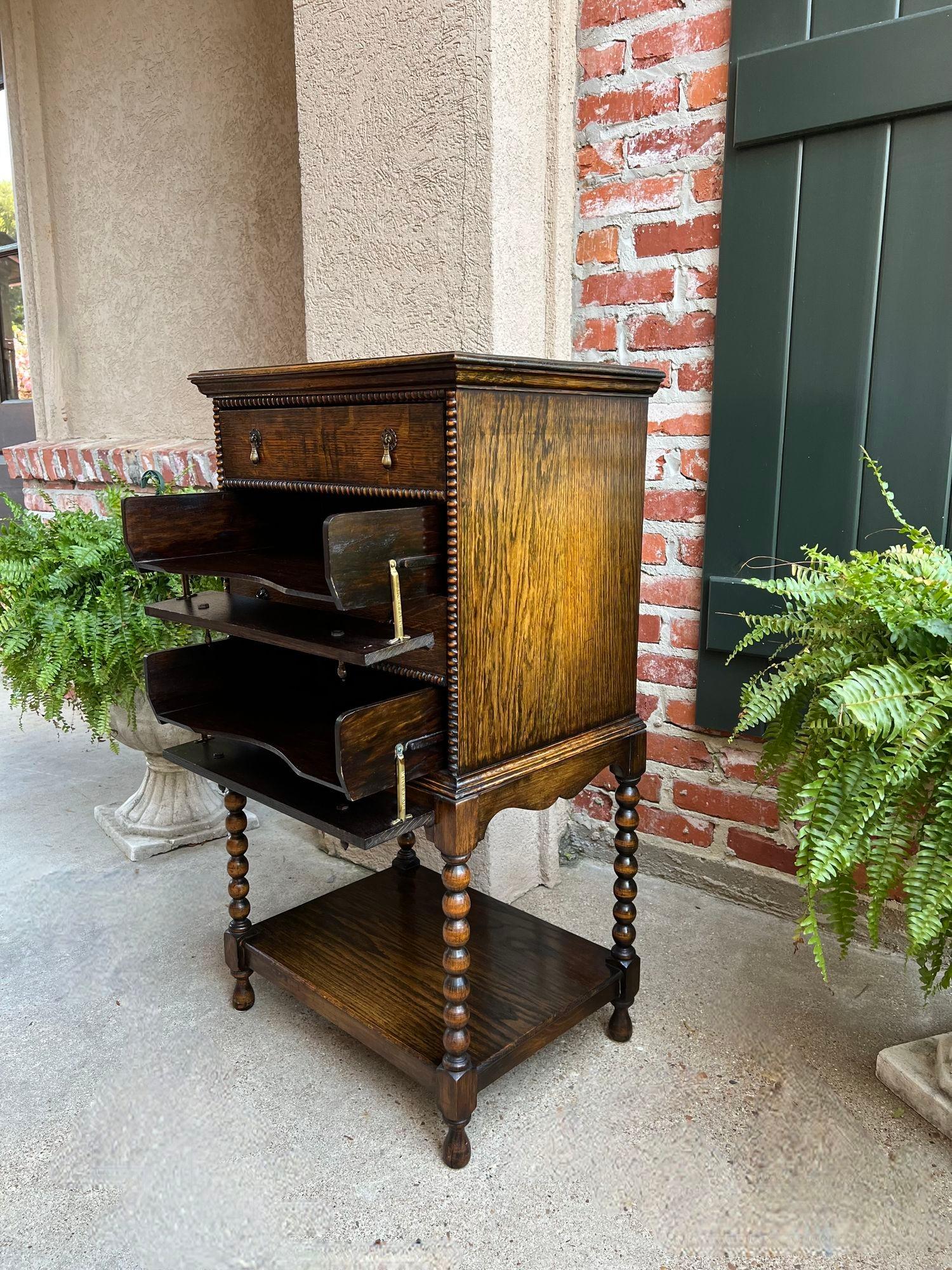 Antique English Music Cabinet Office File Jacobean Petite End Table Tiger Oak For Sale 11