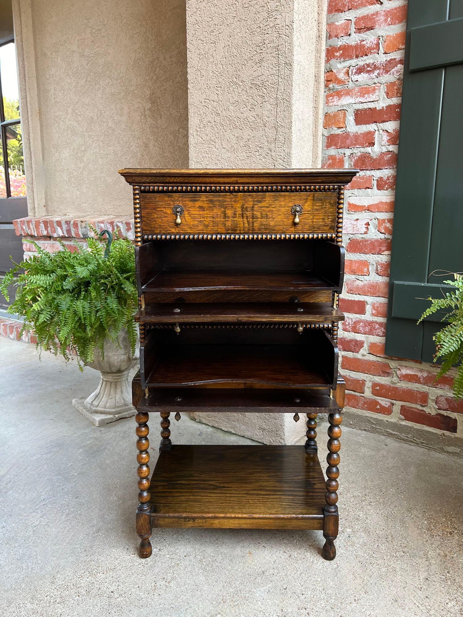 Antique English Music Cabinet Office File Jacobean Petite End Table Tiger Oak In Good Condition For Sale In Shreveport, LA
