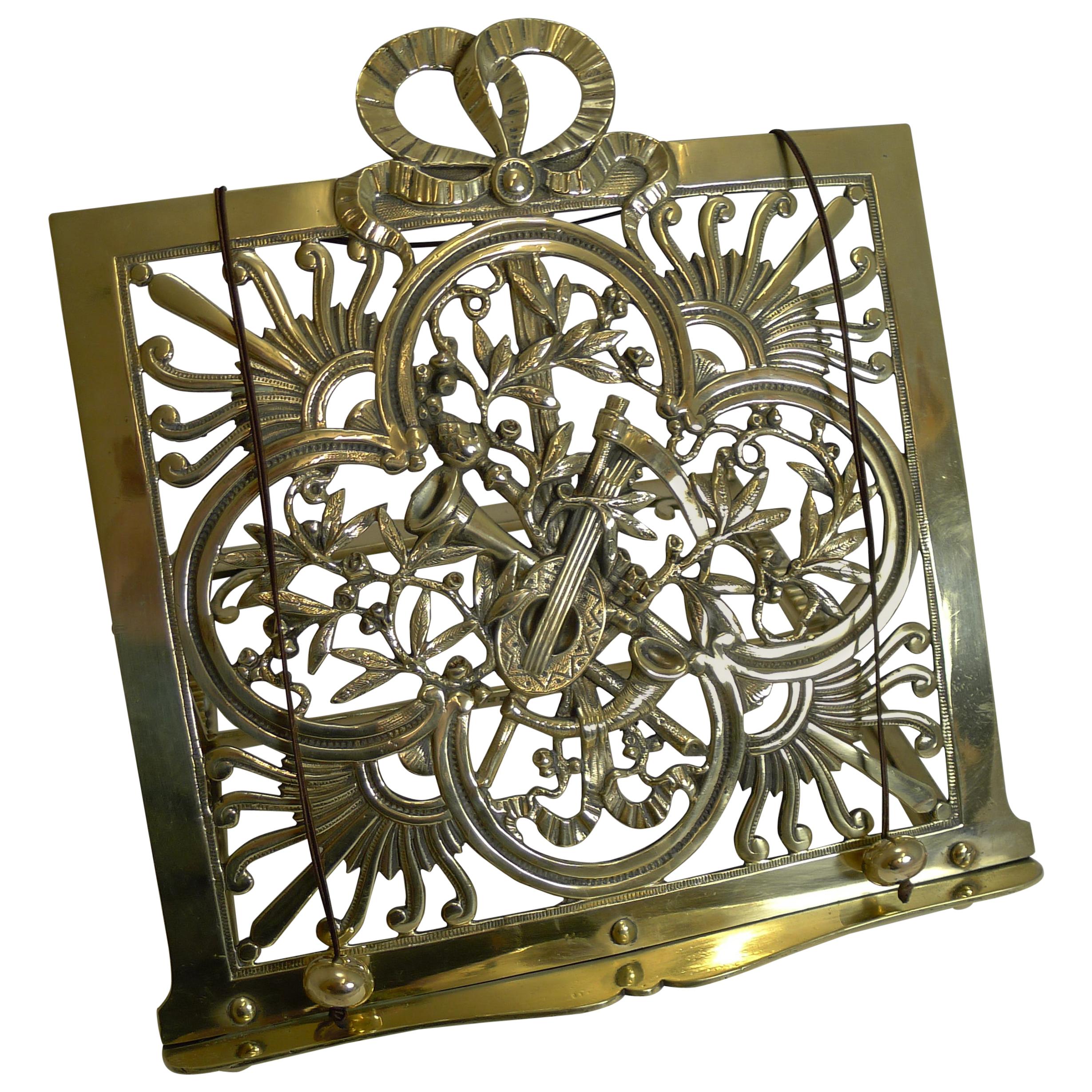 Antique English Musical Themed Brass Lectern / Book Stand by Townsend 
Co.