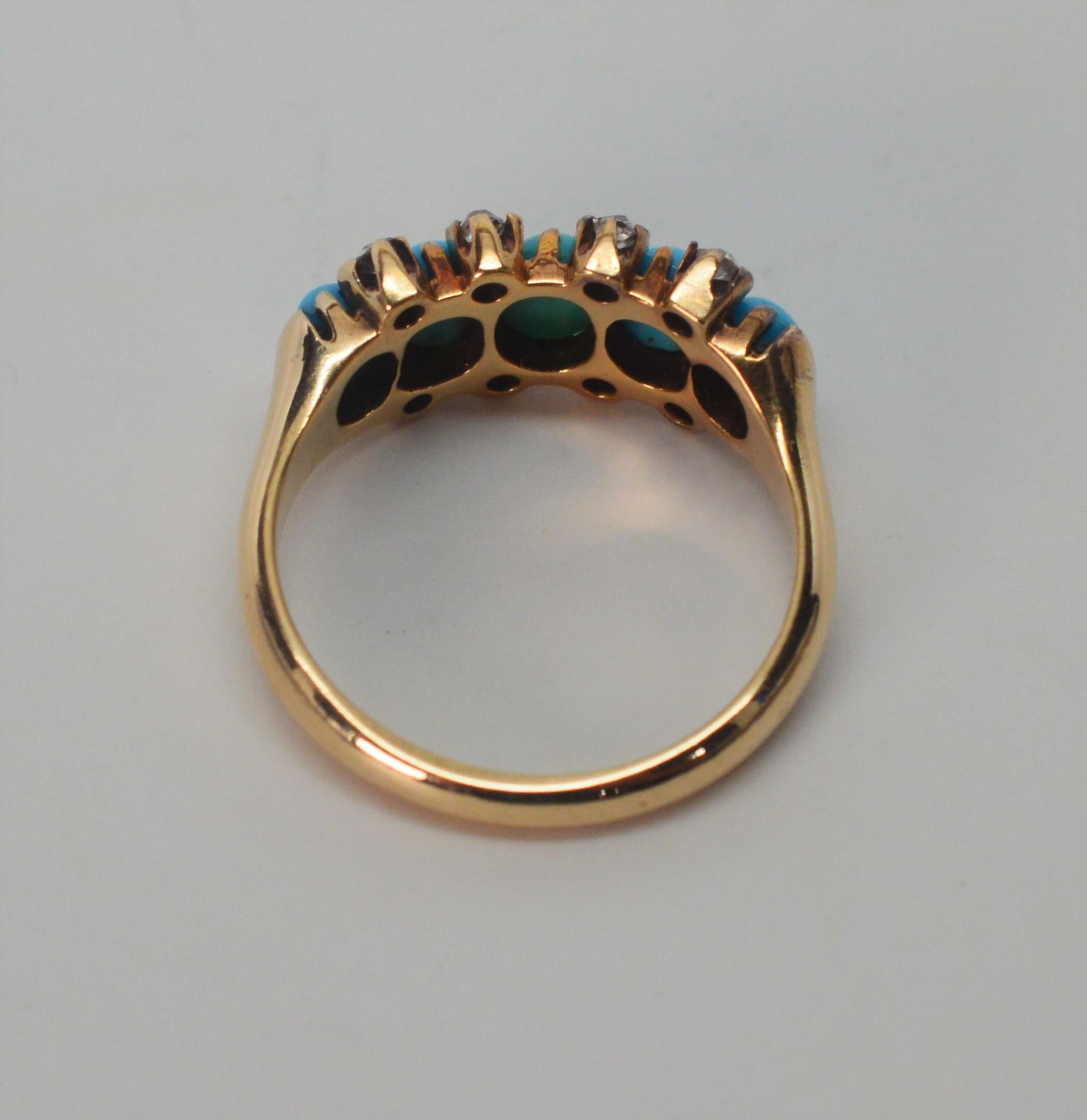 Women's Antique English Natural Turquoise Diamond Yellow Gold Ring