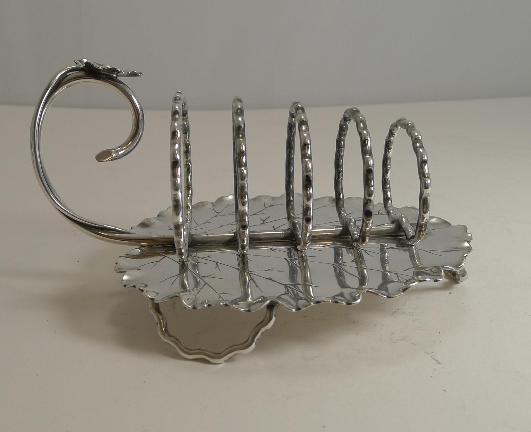 Silver Plate Antique English Naturalistic Toast Rack by Hukin and Heath