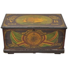 Antique English Nautical Captain N Lord Ship Green Painted Blanket Chest Trunk