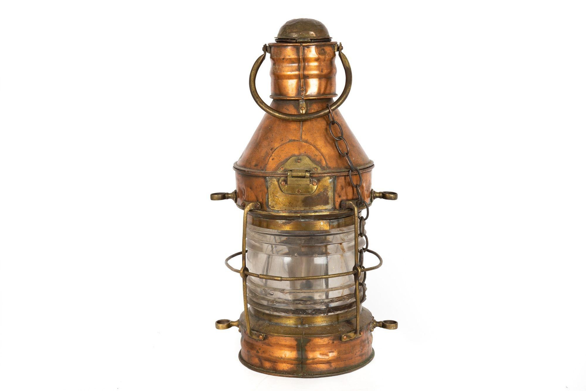 Arts and Crafts Antique English Nautical Ship’s Anchor Lantern by E. Bacon & Co For Sale