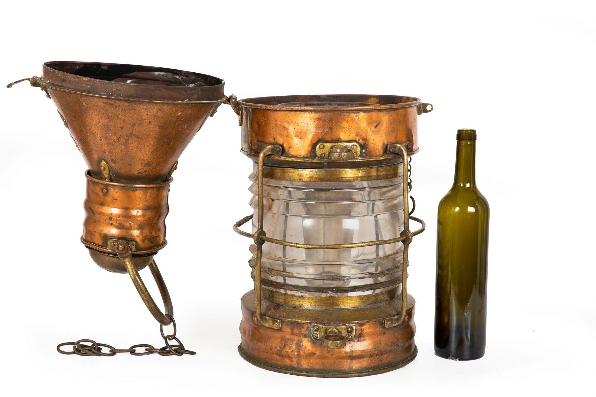 Antique English Nautical Ship’s Anchor Lantern by E. Bacon & Co In Good Condition For Sale In Shippensburg, PA