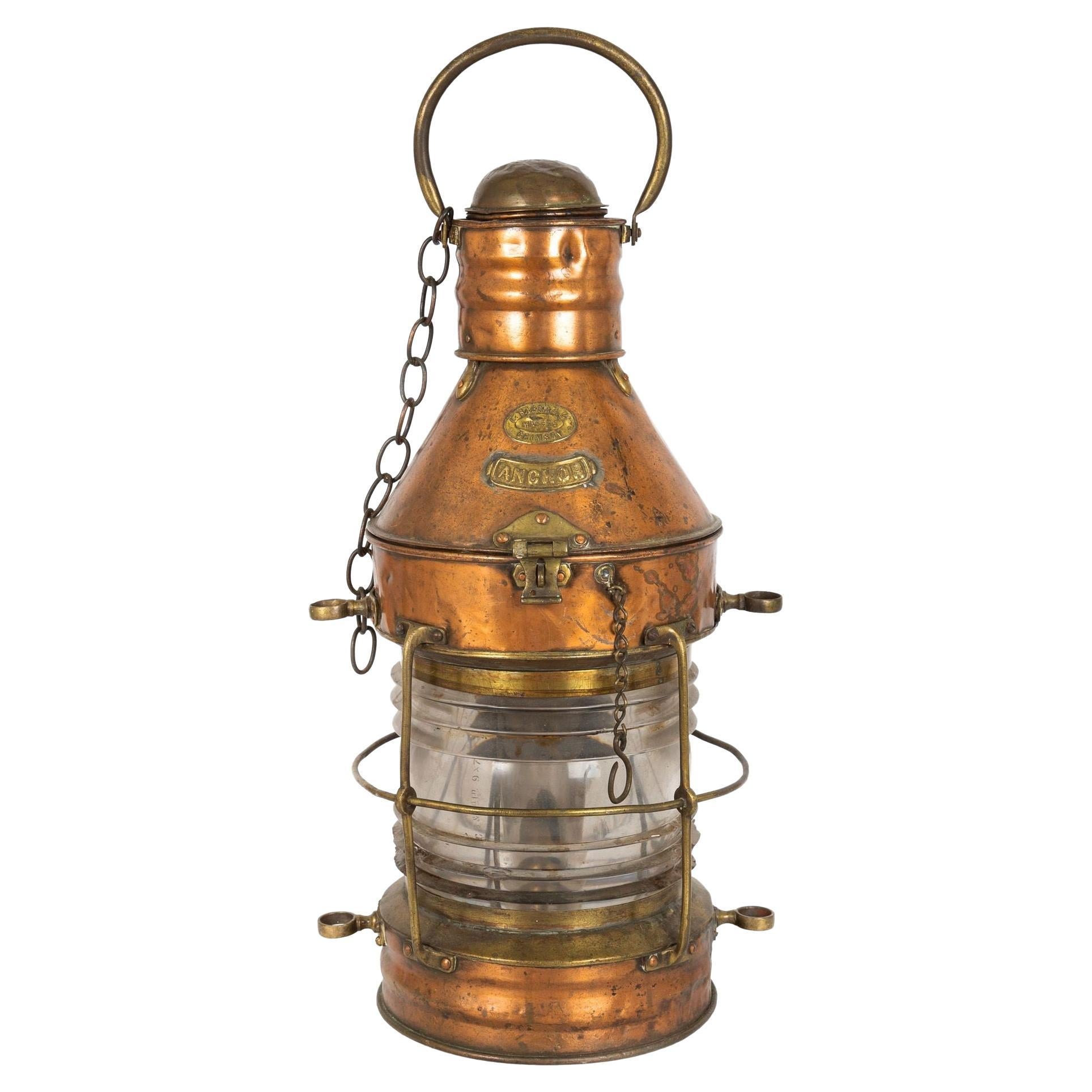 Antique English Nautical Ship’s Anchor Lantern by E. Bacon & Co