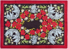 Antico arazzo inglese 3x5 102cmx145cm Elephant Tapestry c.1930