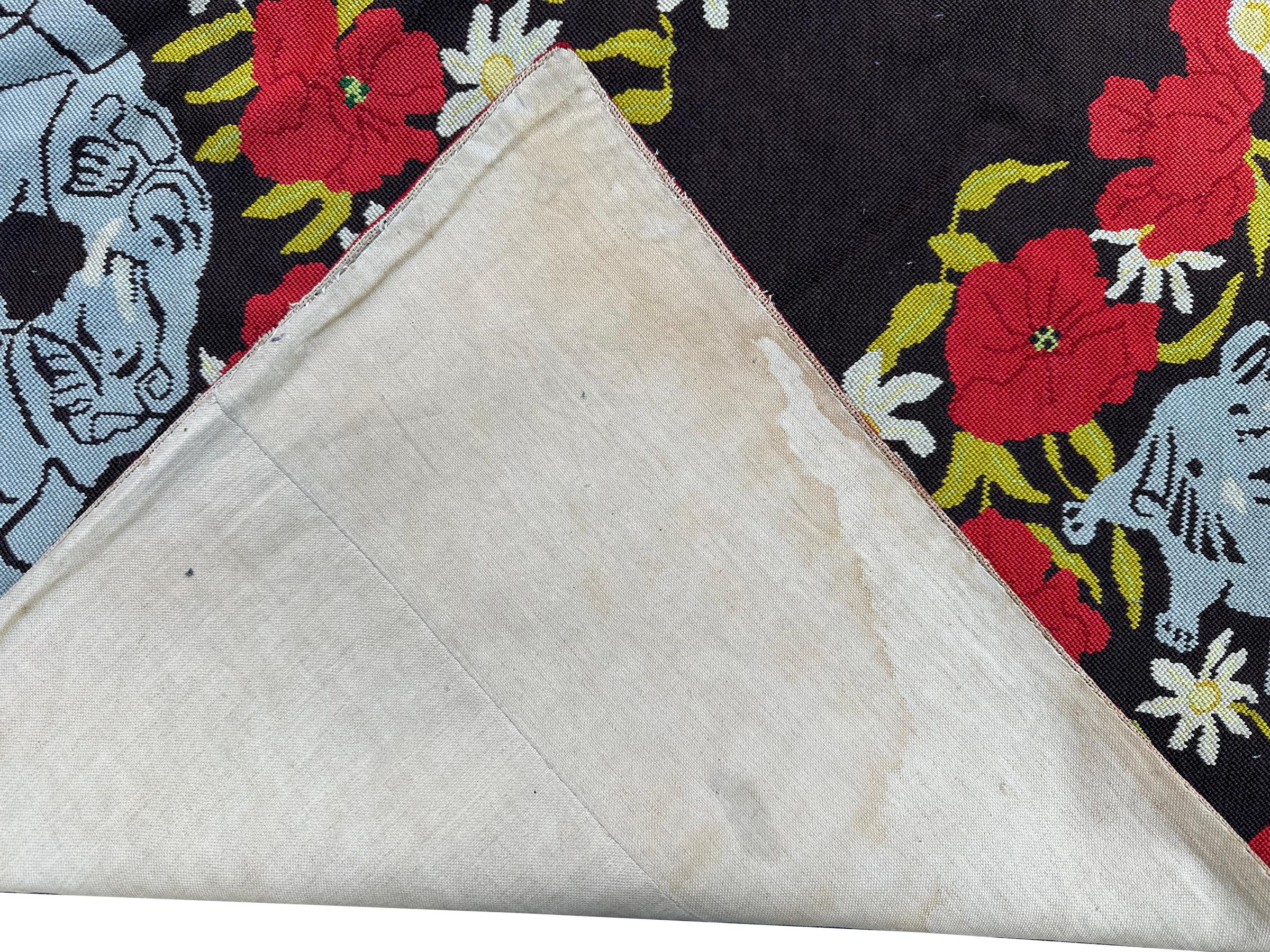 Laine Antique English Needlepoint 3x5 Tapestry 102cmx145cm Elephant Tapestry c.1930 en vente