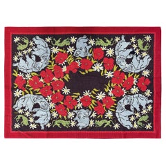 Antique English Needlepoint 3x5 Tapestry 102cmx145cm Elephant Tapestry c.1930