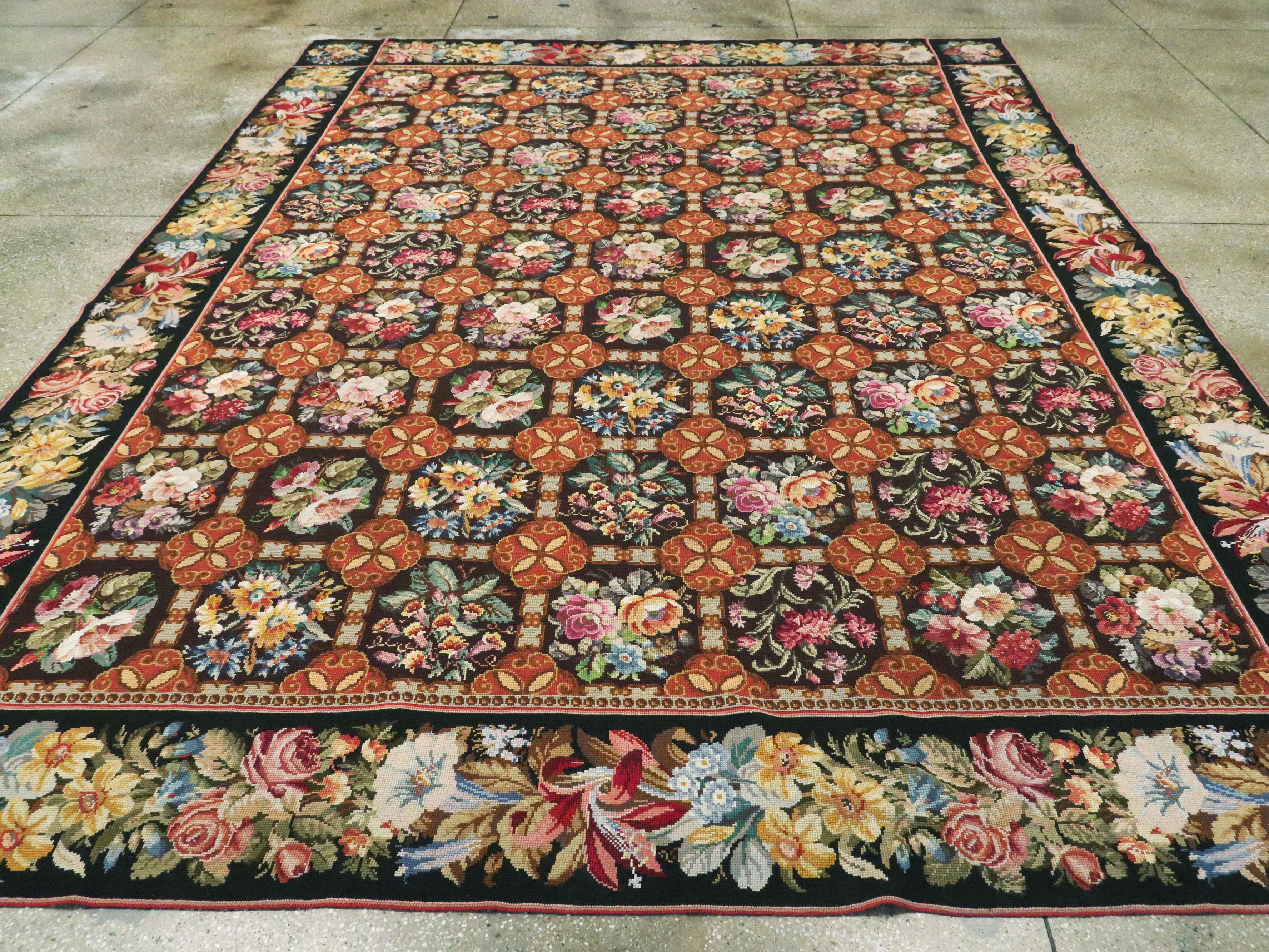 20th Century Antique English Needlepoint Carpet For Sale