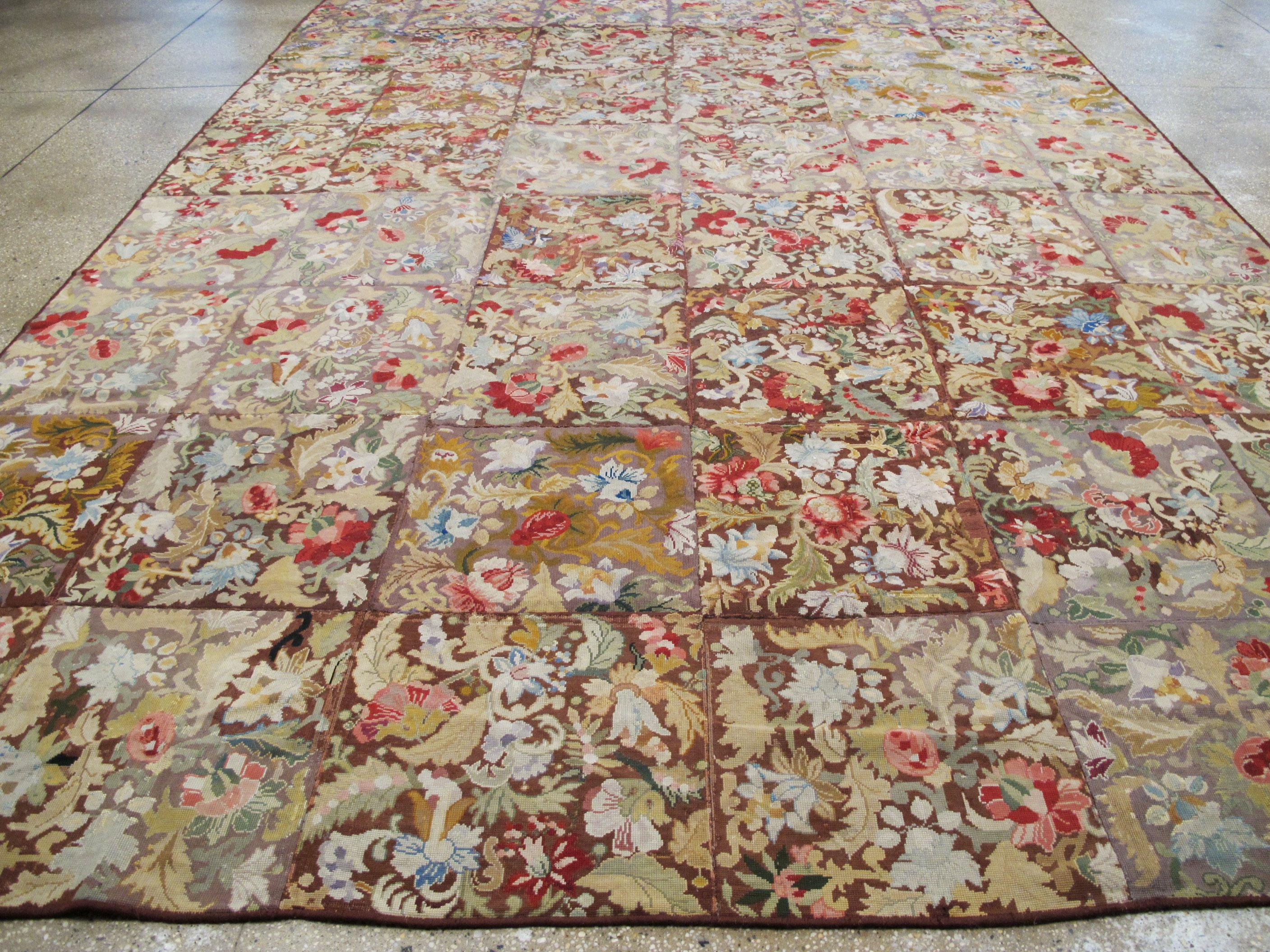 Antique English Needlepoint Rug For Sale 3