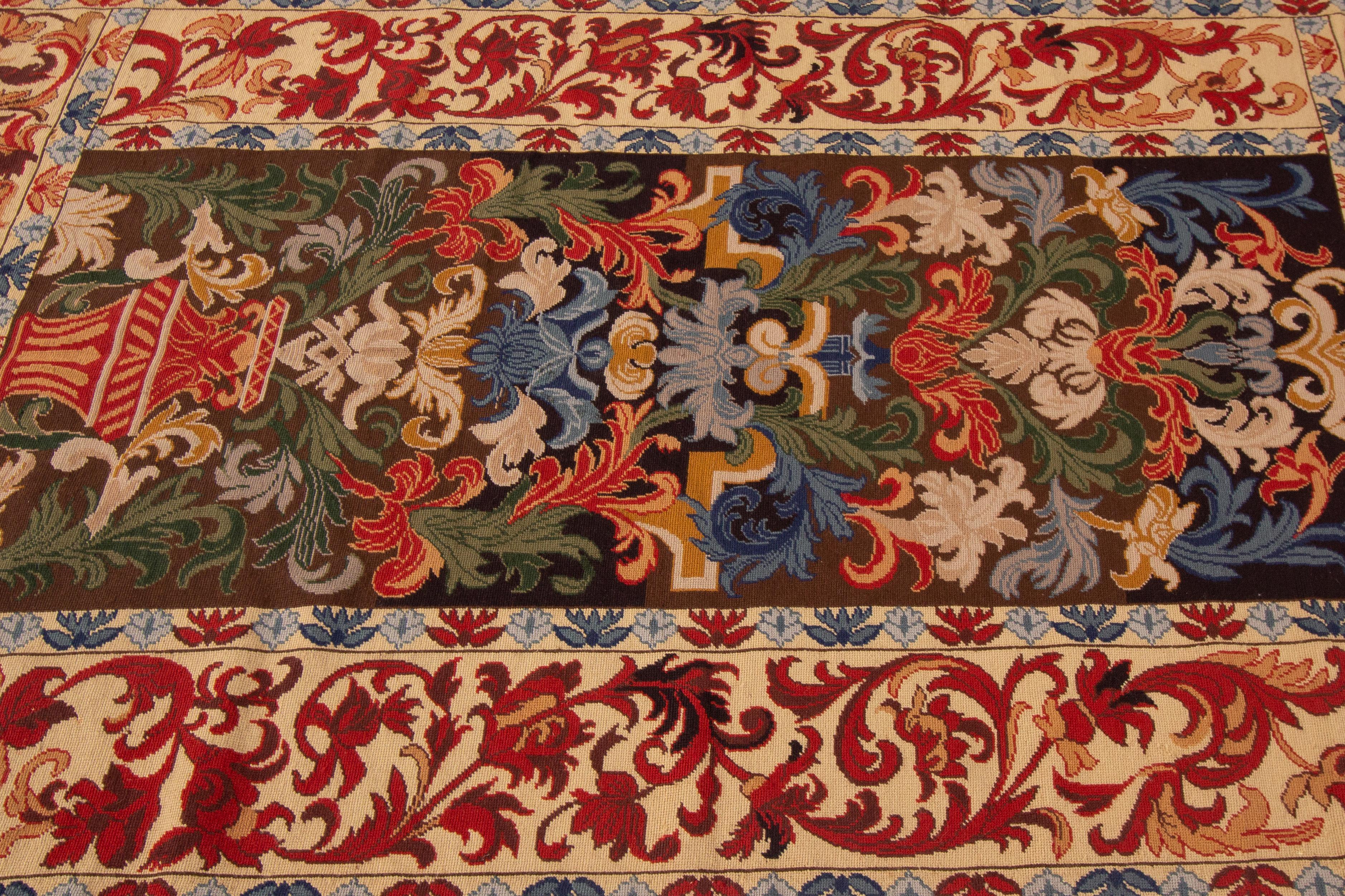 Antique English Needlepoint Rug In Excellent Condition For Sale In Norwalk, CT