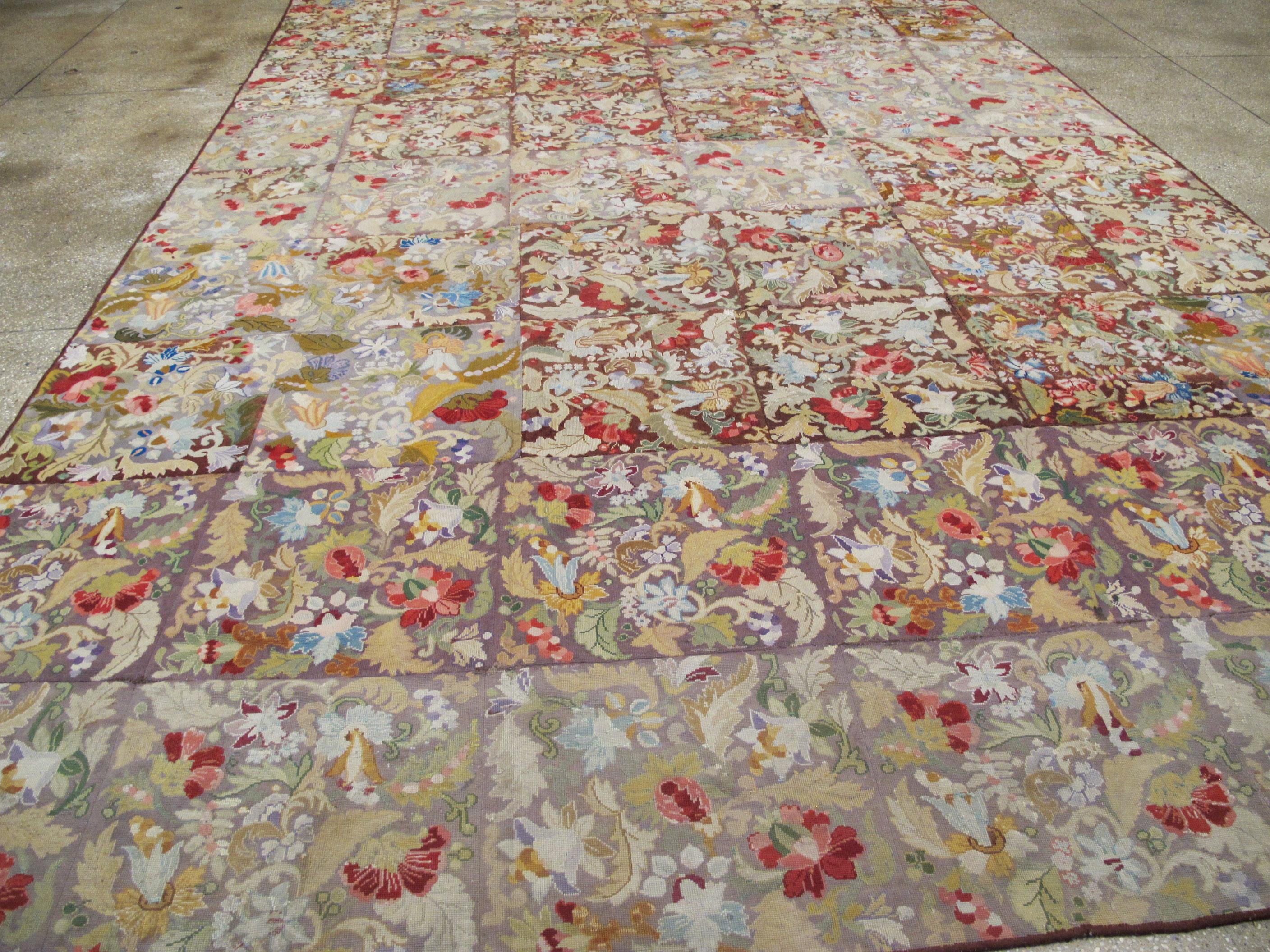 Antique English Needlepoint Rug In Fair Condition For Sale In New York, NY