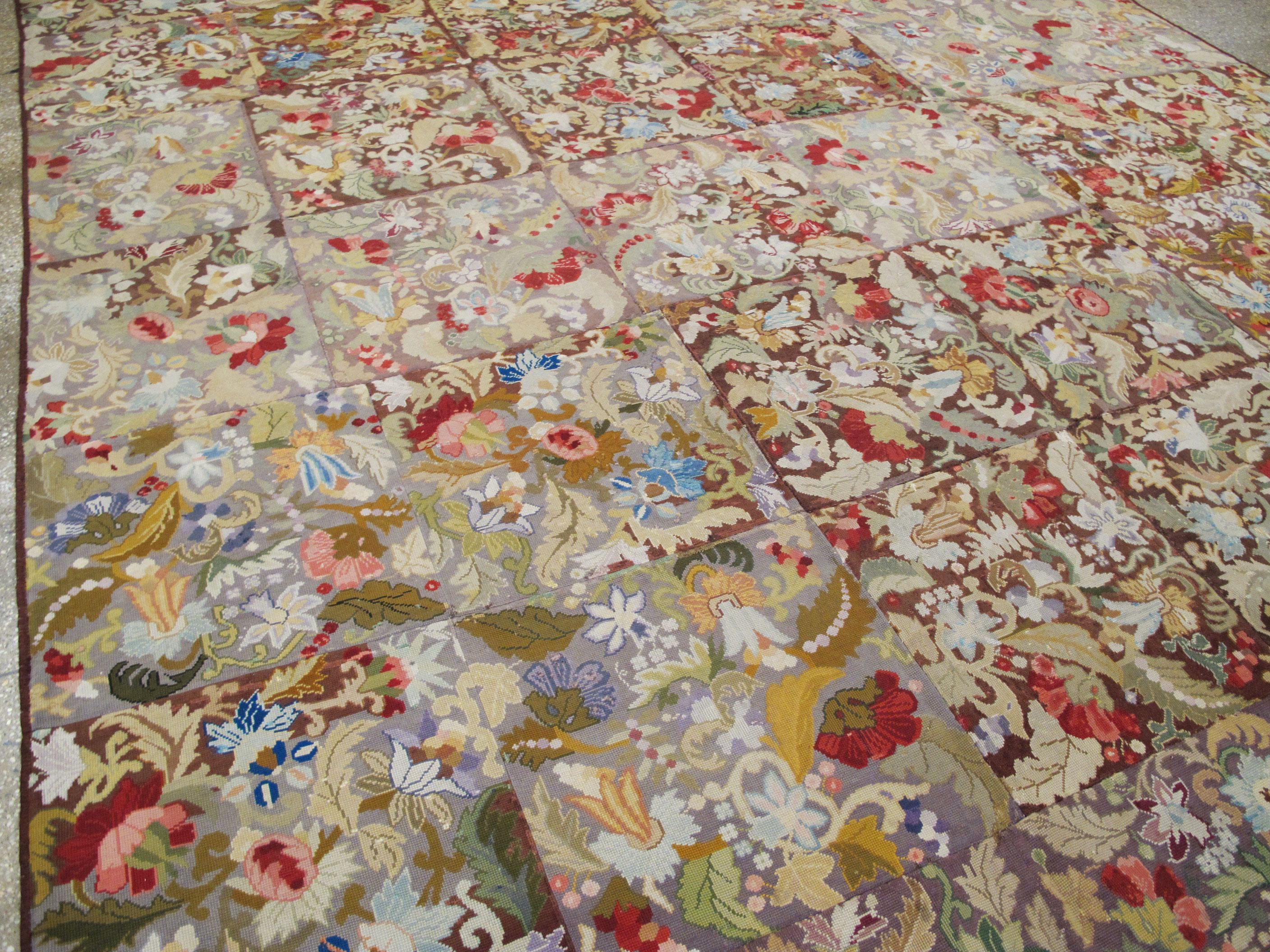 20th Century Antique English Needlepoint Rug For Sale