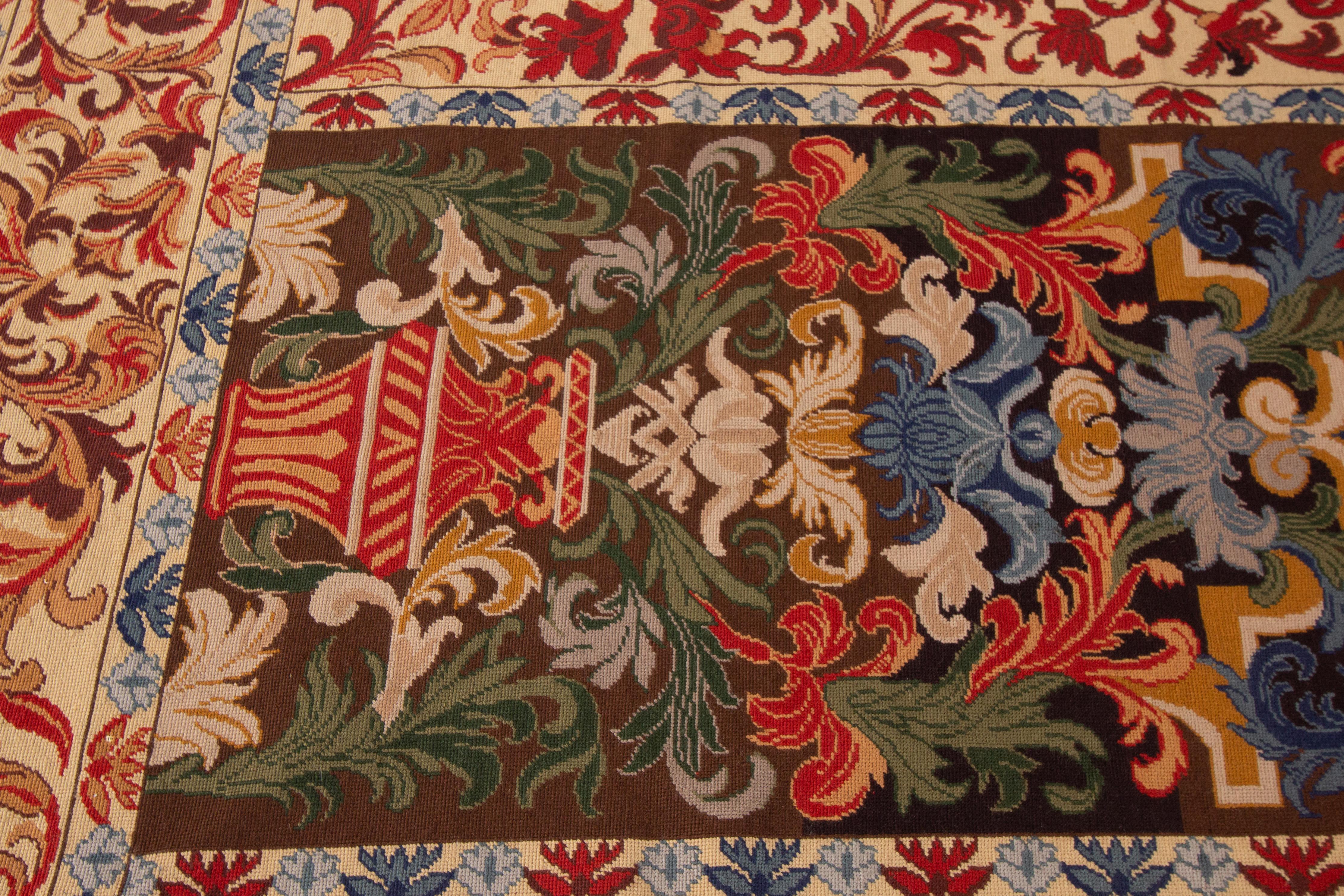 Wool Antique English Needlepoint Rug For Sale