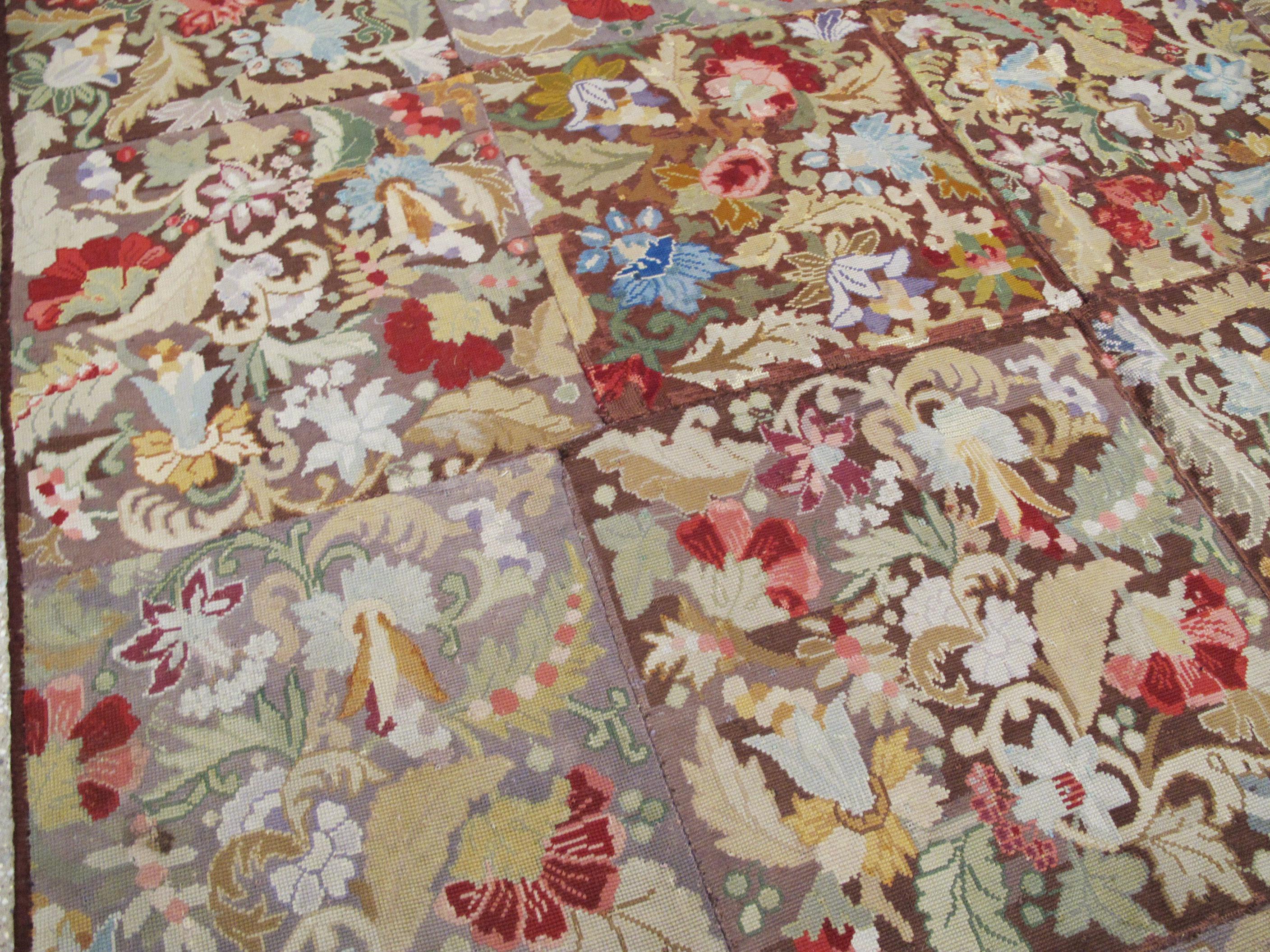 Wool Antique English Needlepoint Rug For Sale