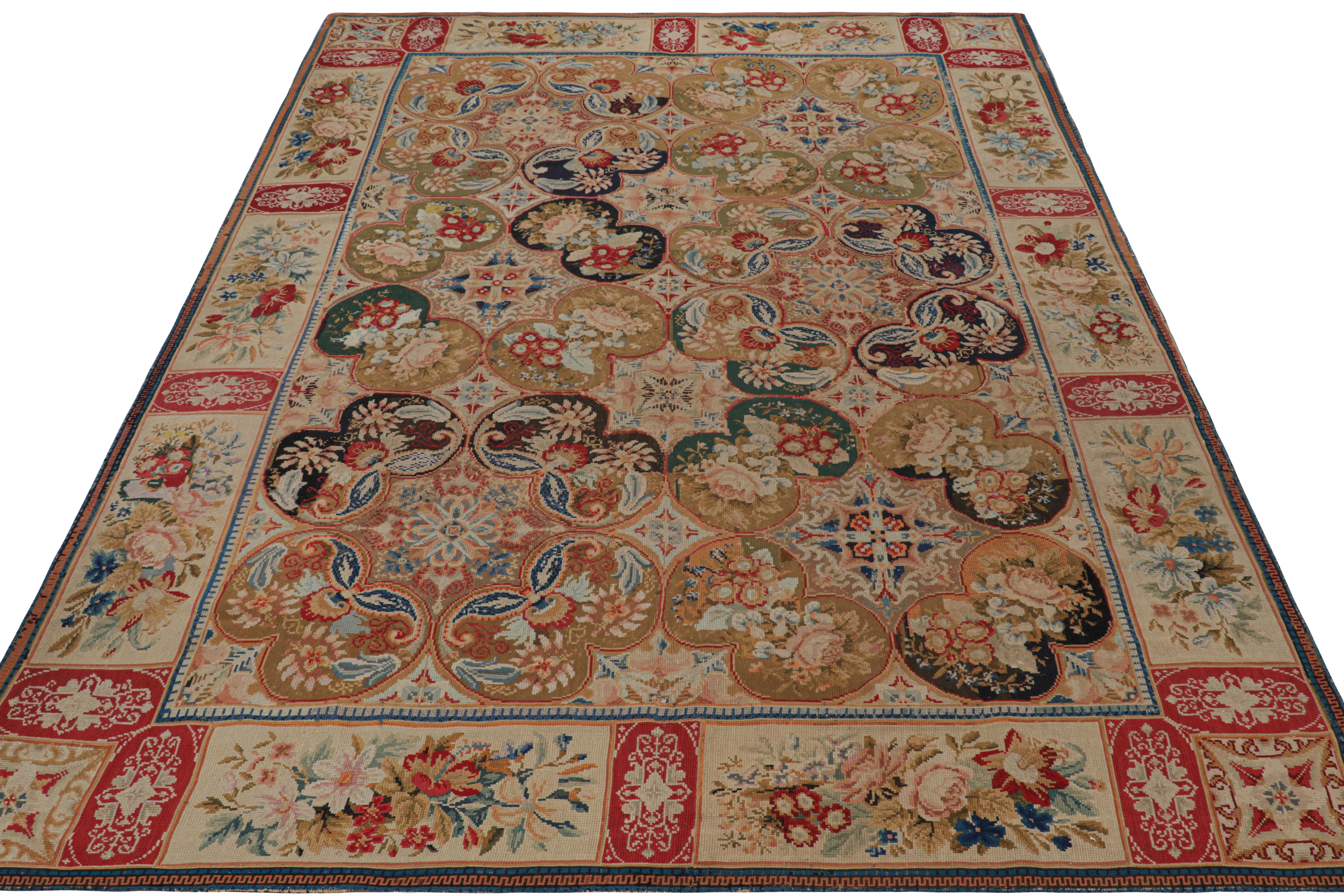 Late 19th Century Antique English Needlepoint Rug with Colorful Floral Medallions For Sale