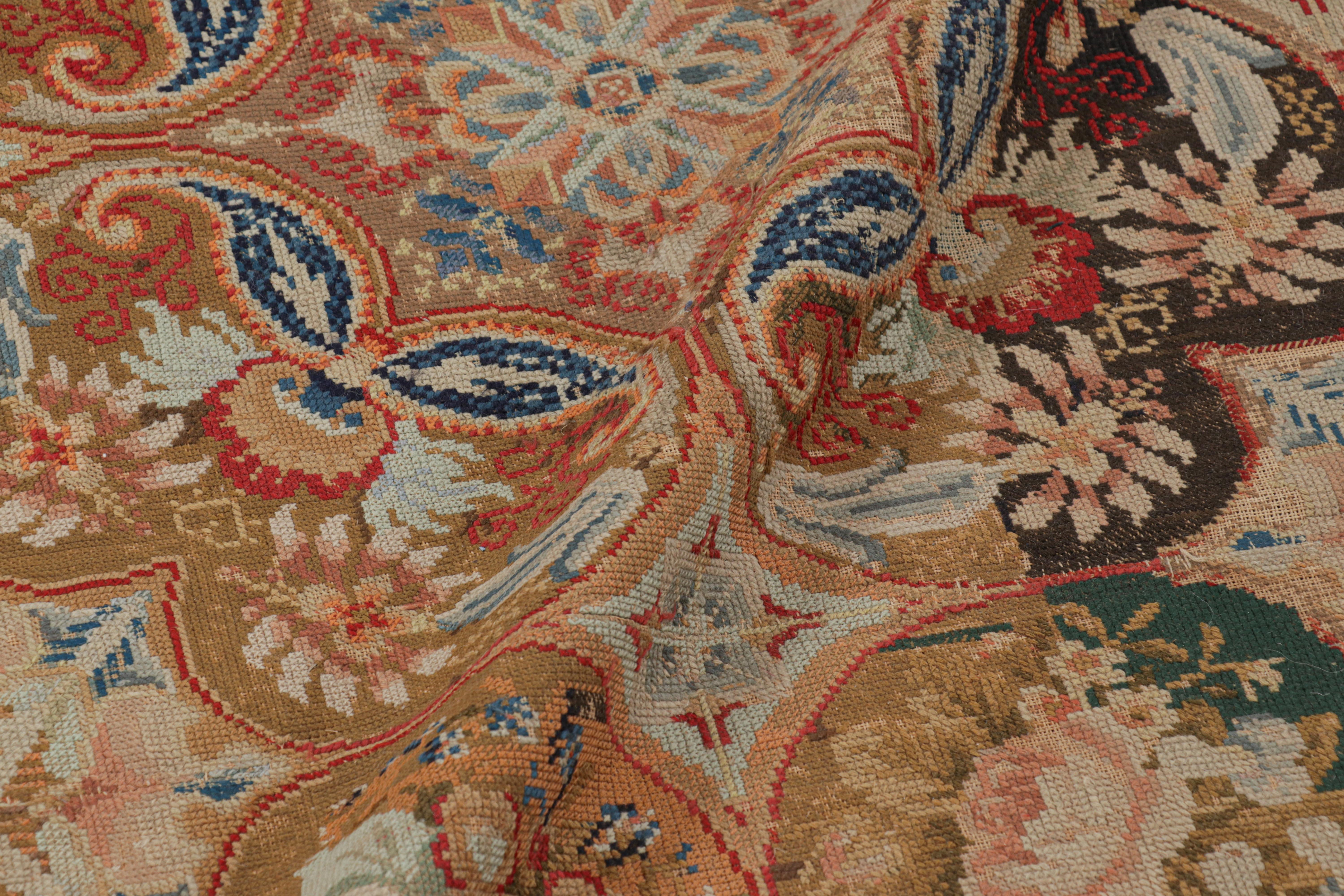 Antique English Needlepoint Rug with Colorful Floral Medallions For Sale 1
