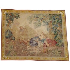 Antique English Needlepoint Tapestry Copy of Les Amants Surpris Wool, 1900