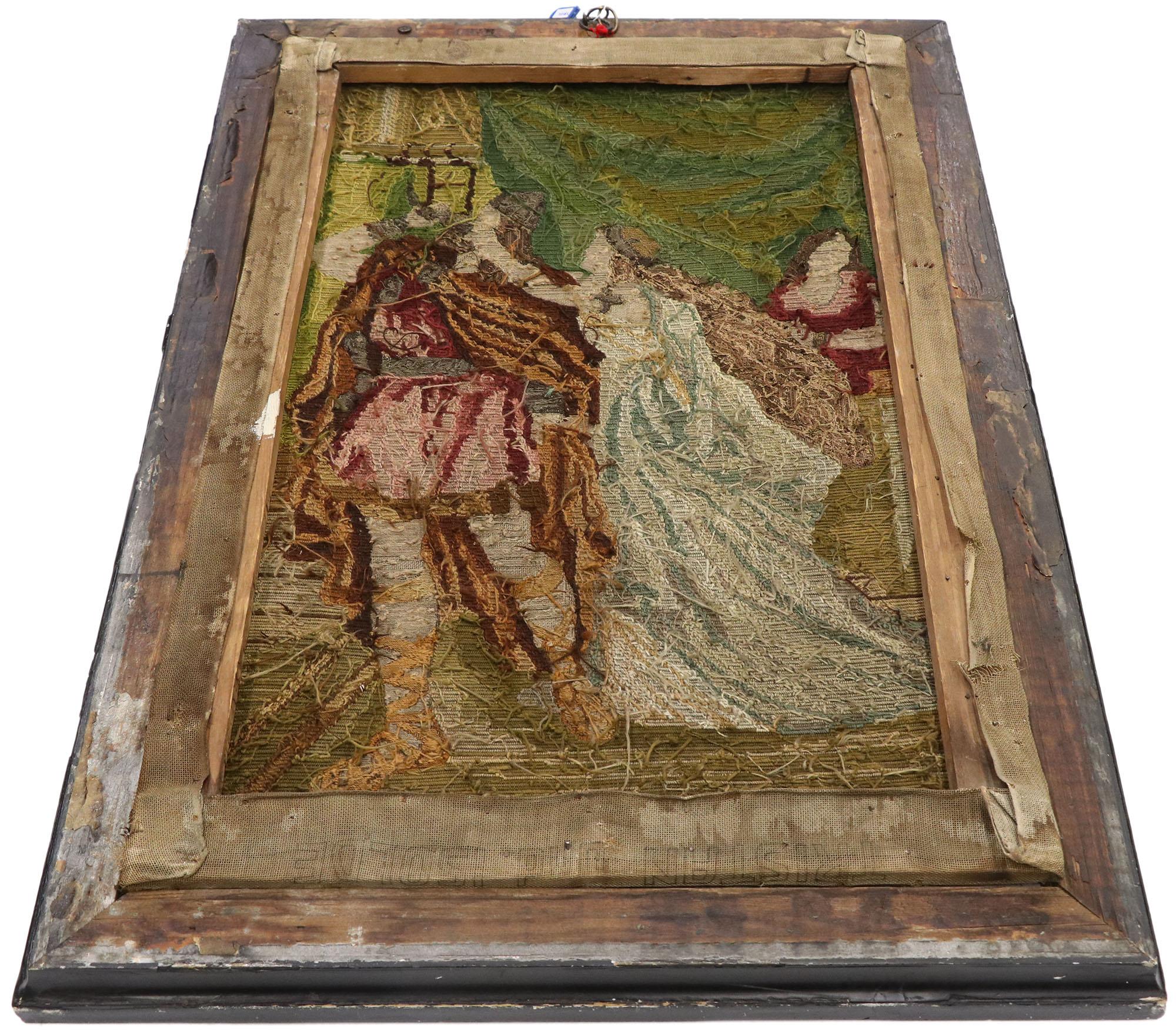 Tapisserie à l'aiguille Tapisserie anglaise ancienne Tristan et Isolde à l'aiguille de style médiéval en vente