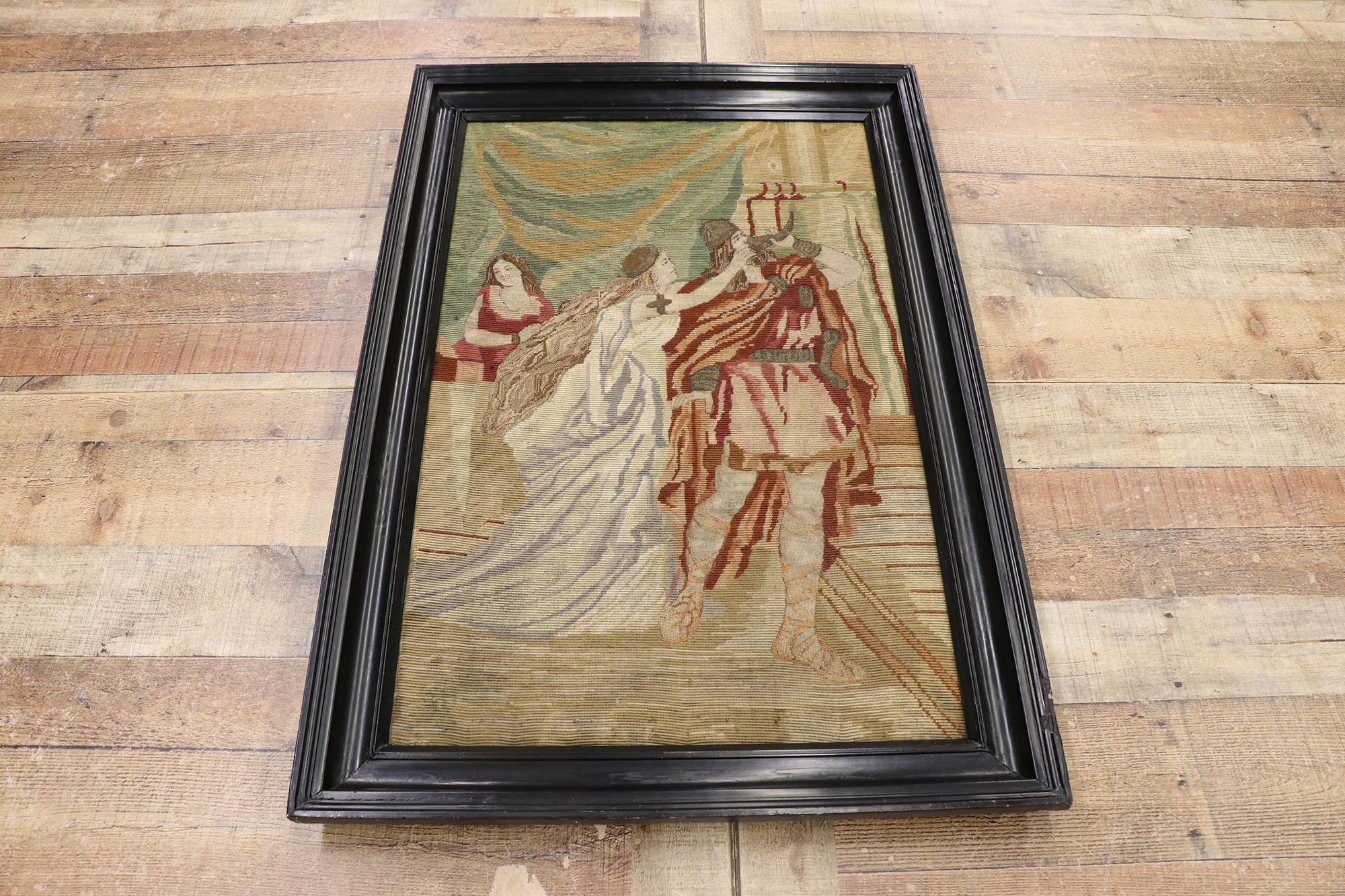 20ième siècle Tapisserie anglaise ancienne Tristan et Isolde à l'aiguille de style médiéval en vente