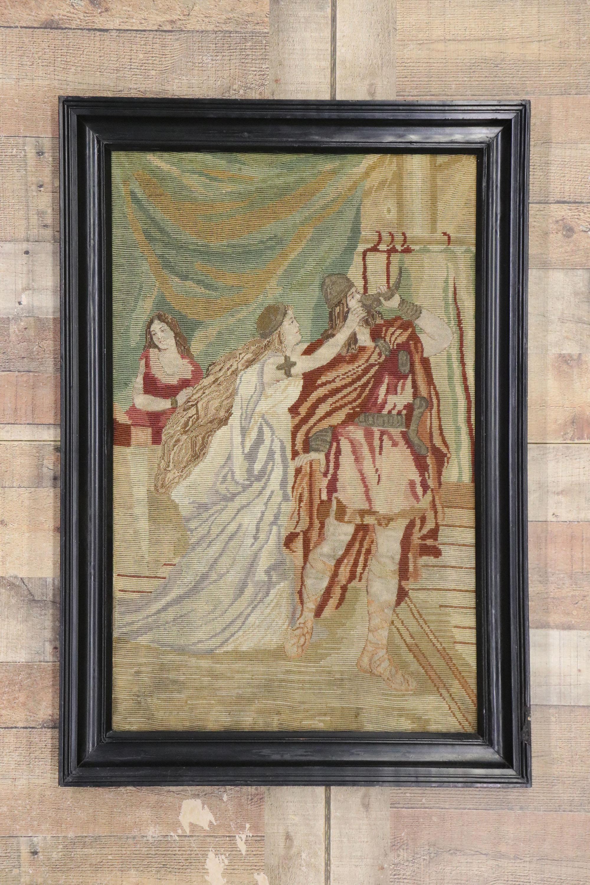 Laine Tapisserie anglaise ancienne Tristan et Isolde à l'aiguille de style médiéval en vente