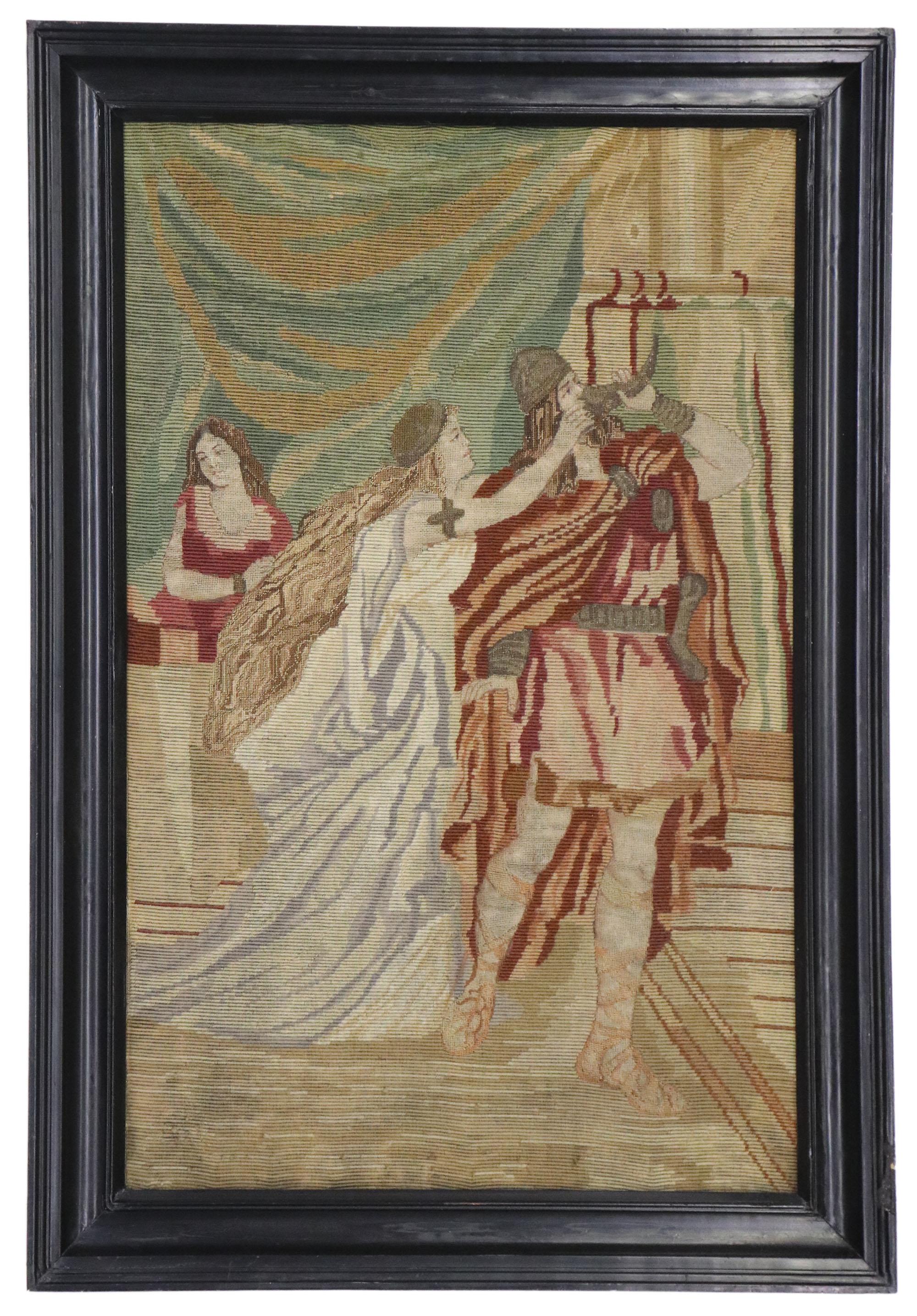 Tapisserie anglaise ancienne Tristan et Isolde à l'aiguille de style médiéval en vente 1
