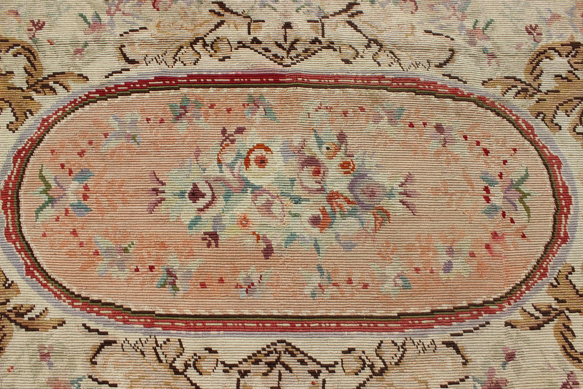 Antique English Needlepoint with Aubusson Design and Floral Central Medallion For Sale 1