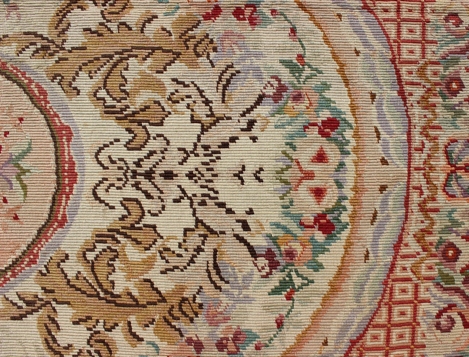 Antique English Needlepoint with Aubusson Design and Floral Central Medallion For Sale 2