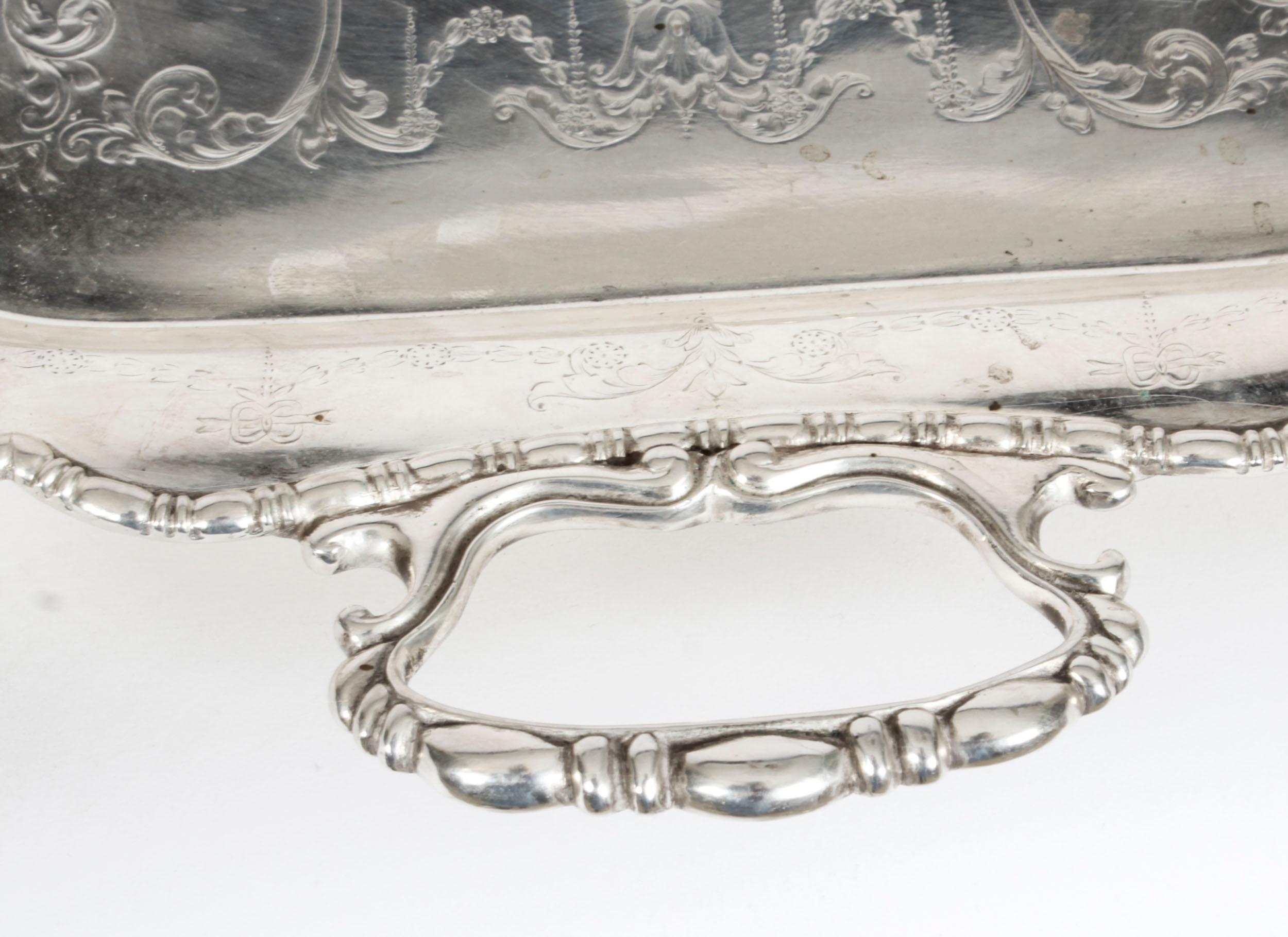 Antique English Neoclassical Silver Plate Tray James Deakin 19th Century In Good Condition For Sale In London, GB