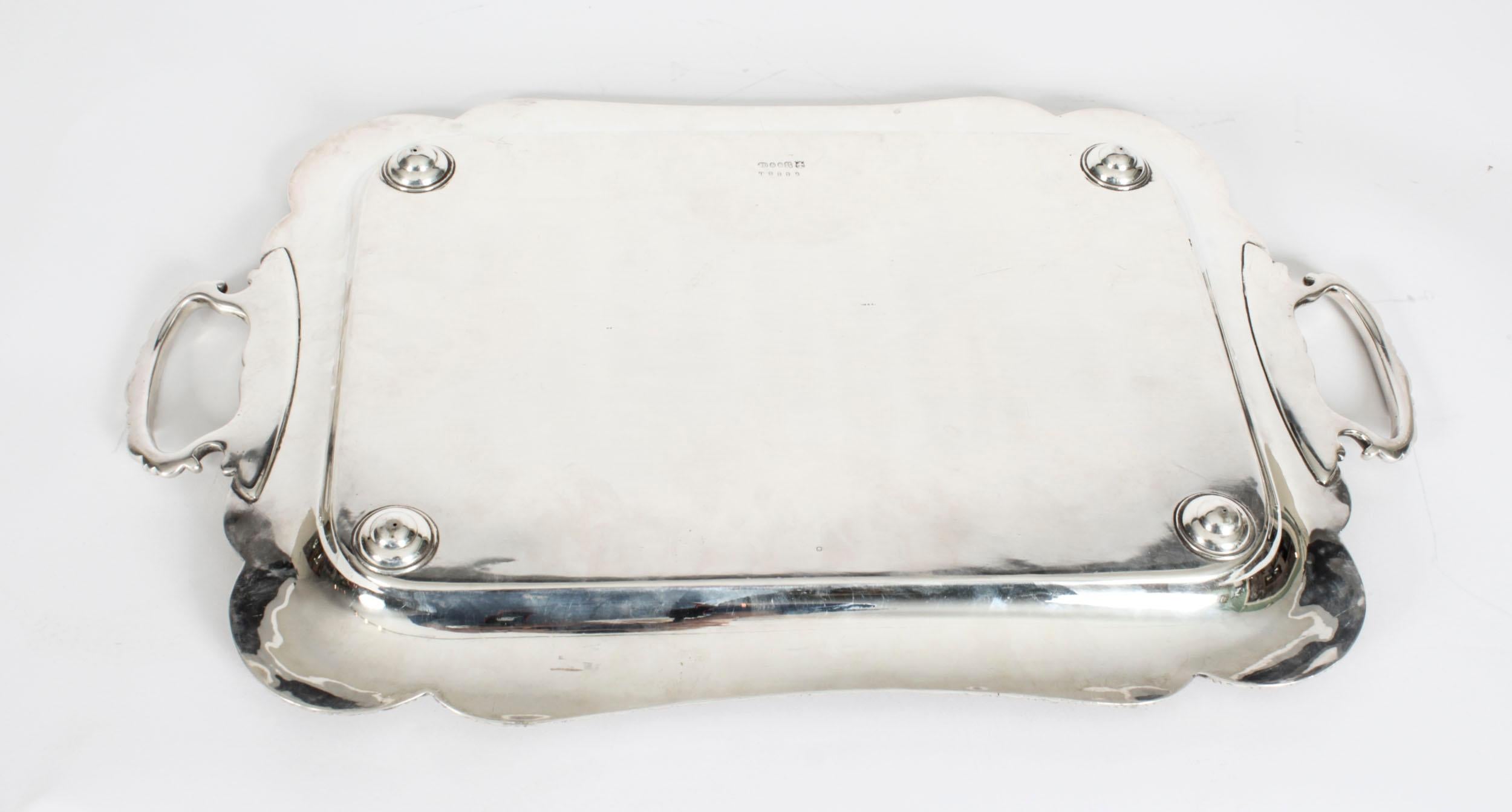 Late 19th Century Antique English Neoclassical Silver Plate Tray James Deakin 19th Century For Sale