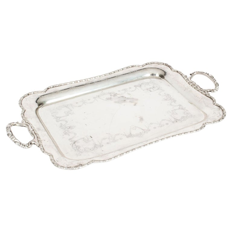 Antique English Neo-classical Silver Plate tray James Deakin 19th C For ...