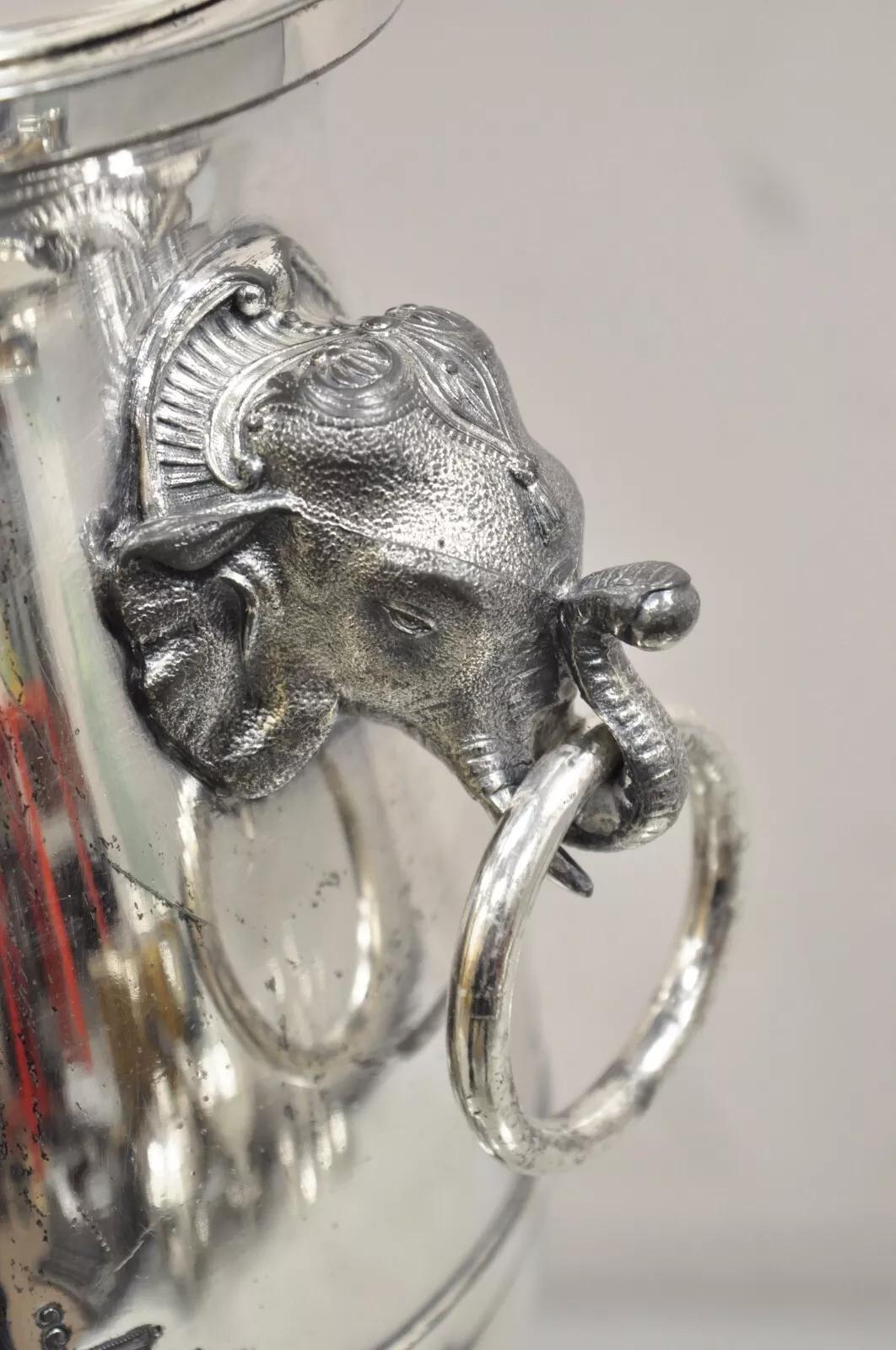 Antiker englischer neoklassischer figuraler versilberter Samowar mit Widdern und Elefanten im Zustand „Gut“ im Angebot in Philadelphia, PA