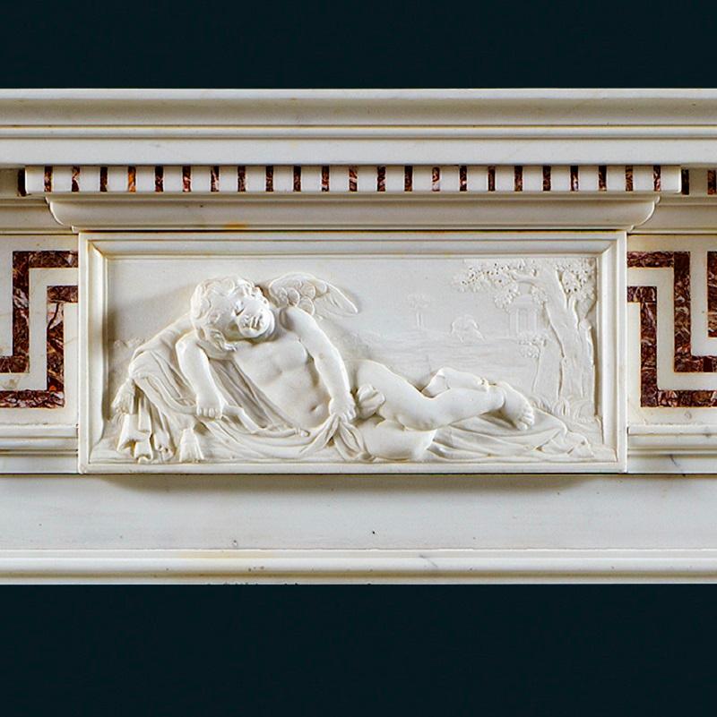 Georgian 18th Century Antique English Neoclassical Marble Fireplace Mantel