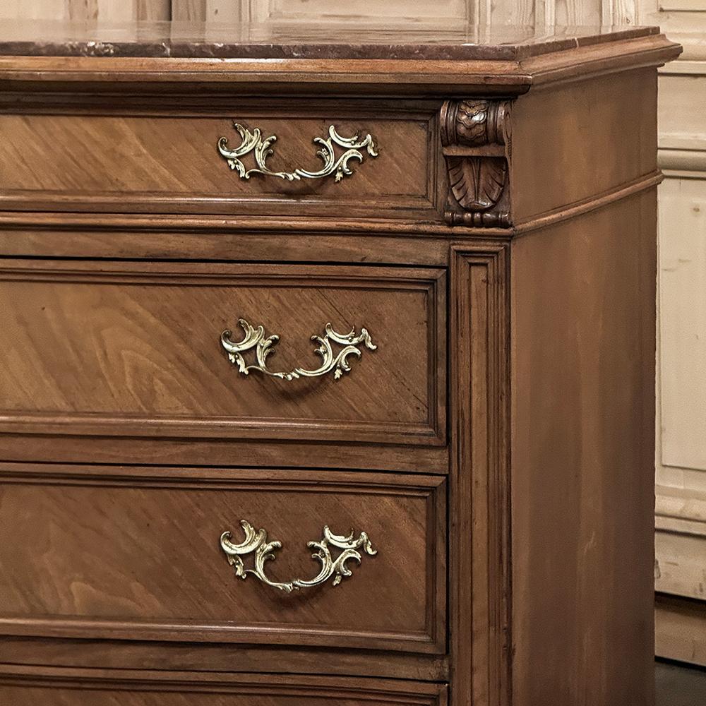 Antique English Neoclassical Marble Top Walnut Chest of Drawers For Sale 7