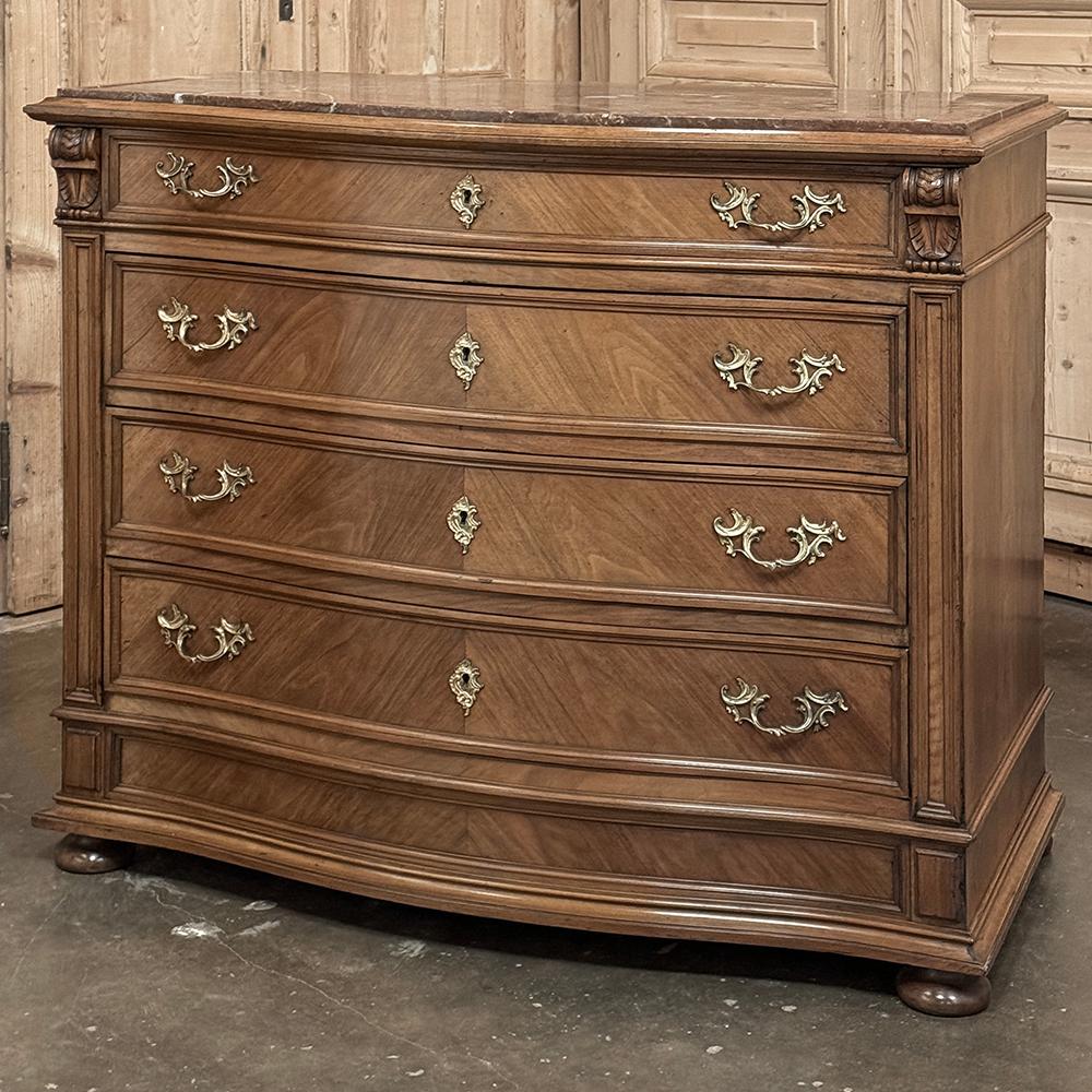 Antique English Neoclassical Marble Top Walnut Chest of Drawers In Good Condition For Sale In Dallas, TX