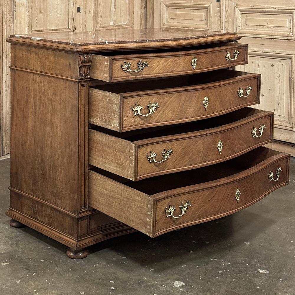 20th Century Antique English Neoclassical Marble Top Walnut Chest of Drawers For Sale