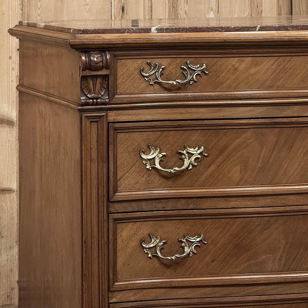 Antique English Neoclassical Marble Top Walnut Chest of Drawers For Sale 3
