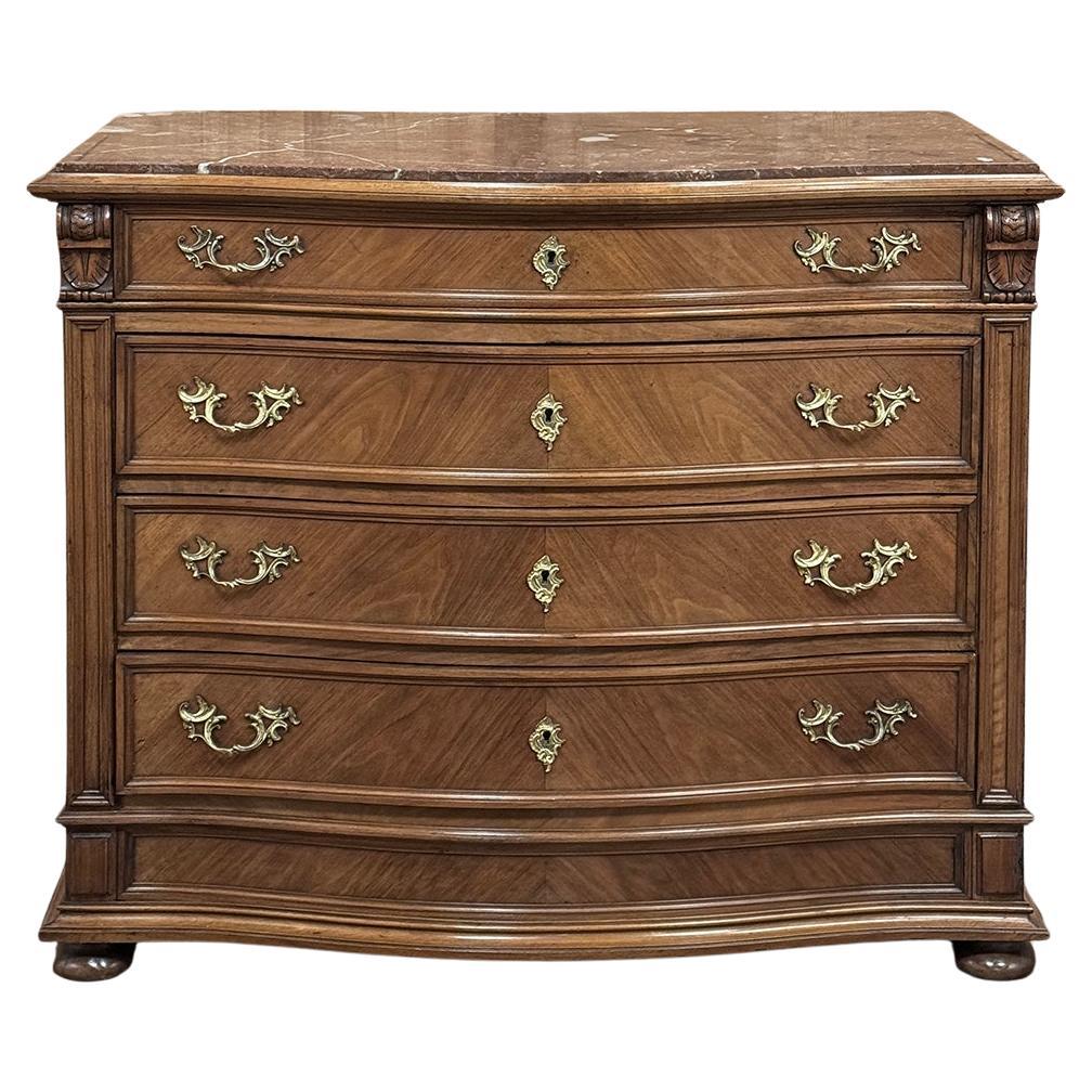 Antique English Neoclassical Marble Top Walnut Chest of Drawers For Sale