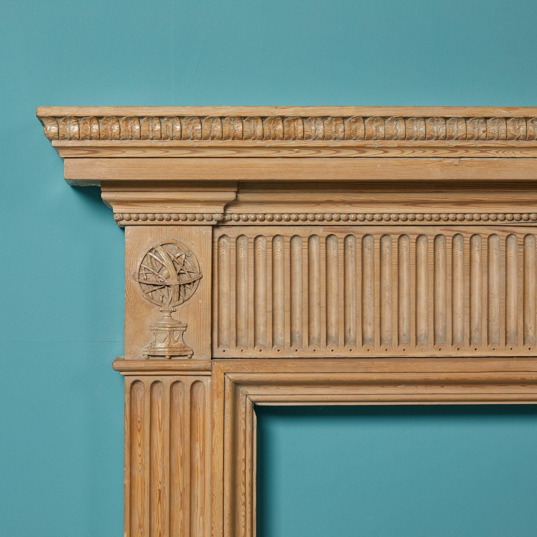 Hand-Carved Antique English Neoclassical Style Fire Mantel For Sale