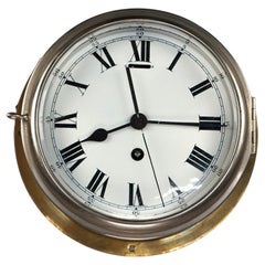 Antique English Nickel Plated & Brass Ship Clock 19th C