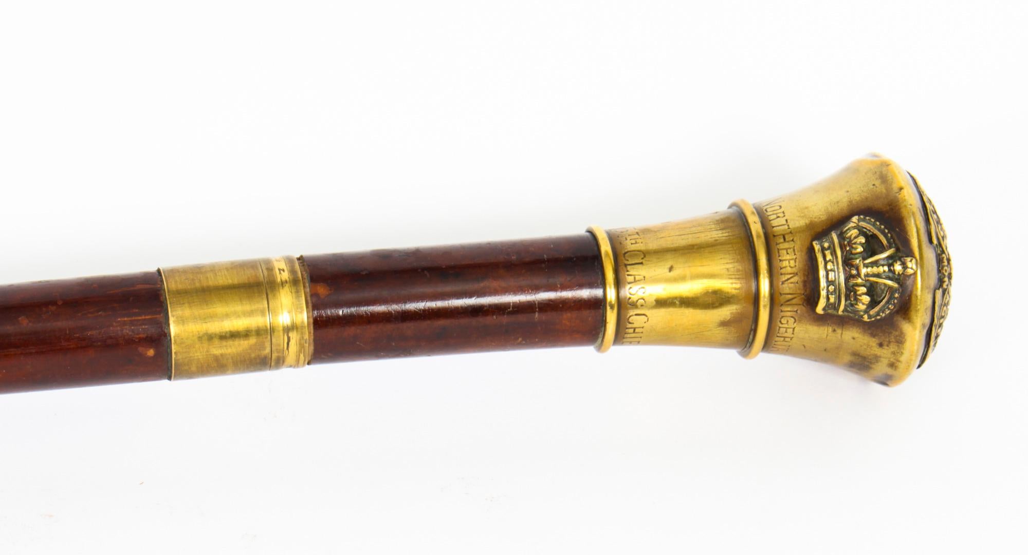Brass Antique English Nigerian 5th Malacca Sword / Walking Stick Cane, 19th Century