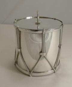 Antique English Novelty Biscuit Box Drum by Mappin & Webb, circa 1890