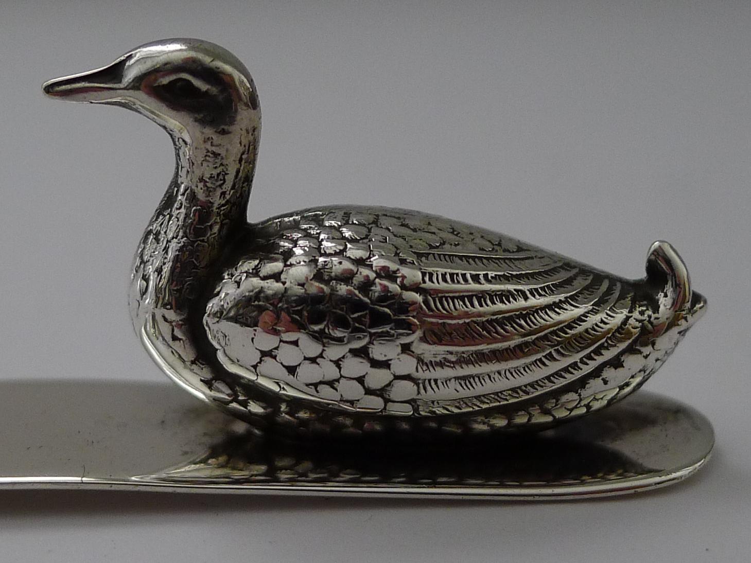 British Antique English Novelty Duck Letter Opener by Sampson Mordan & Co. For Sale