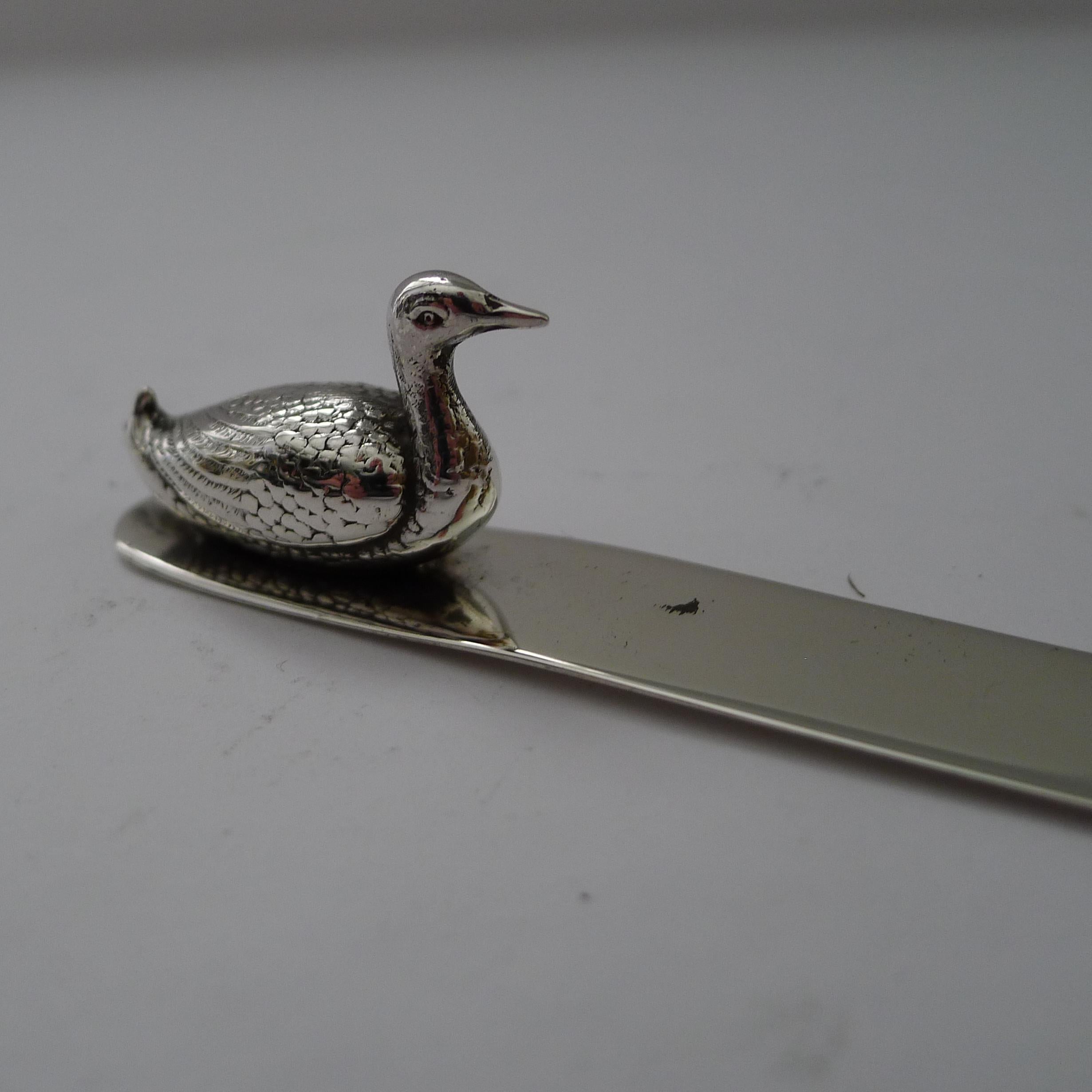 Sterling Silver Antique English Novelty Duck Letter Opener by Sampson Mordan & Co. For Sale