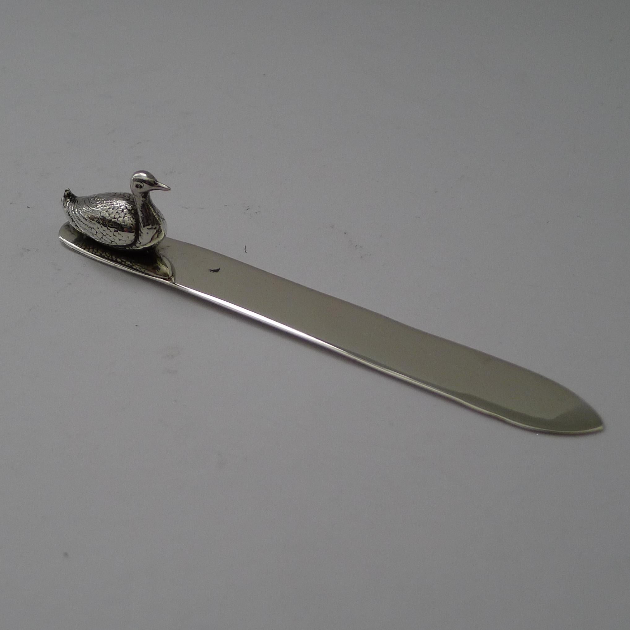 Antique English Novelty Duck Letter Opener by Sampson Mordan & Co. For Sale 1