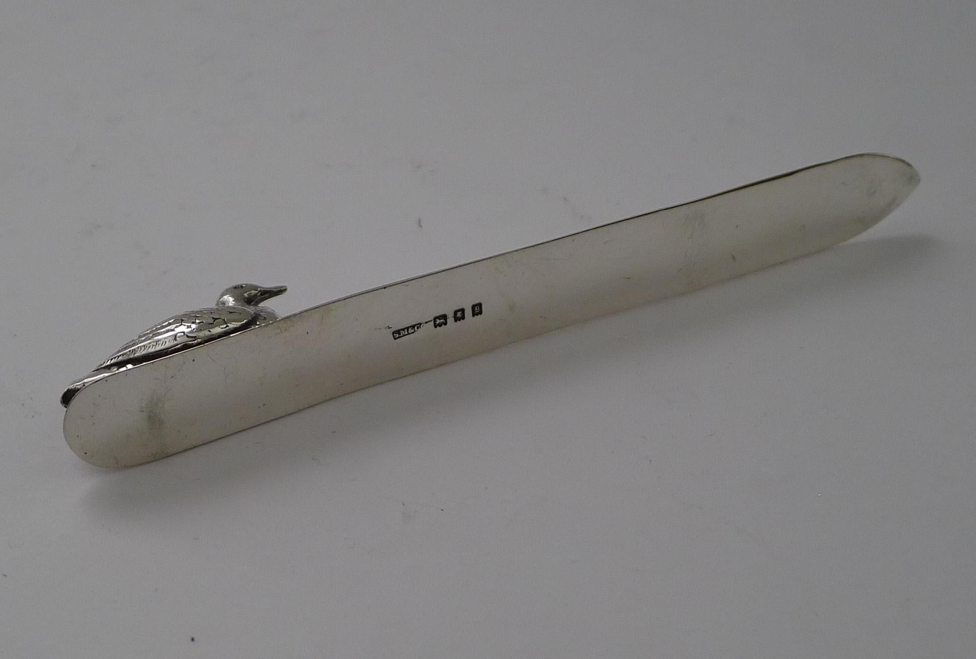 Antique English Novelty Duck Letter Opener by Sampson Mordan & Co. For Sale 2