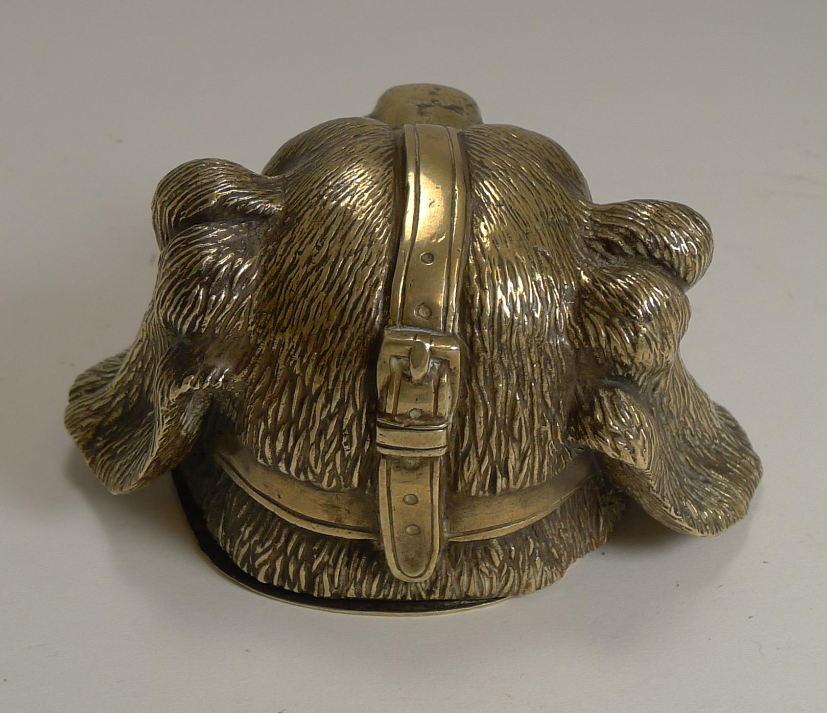 Antique English Novelty / Figural Brass Inkwell, Glass Eyes, circa 1880 (Englisch)
